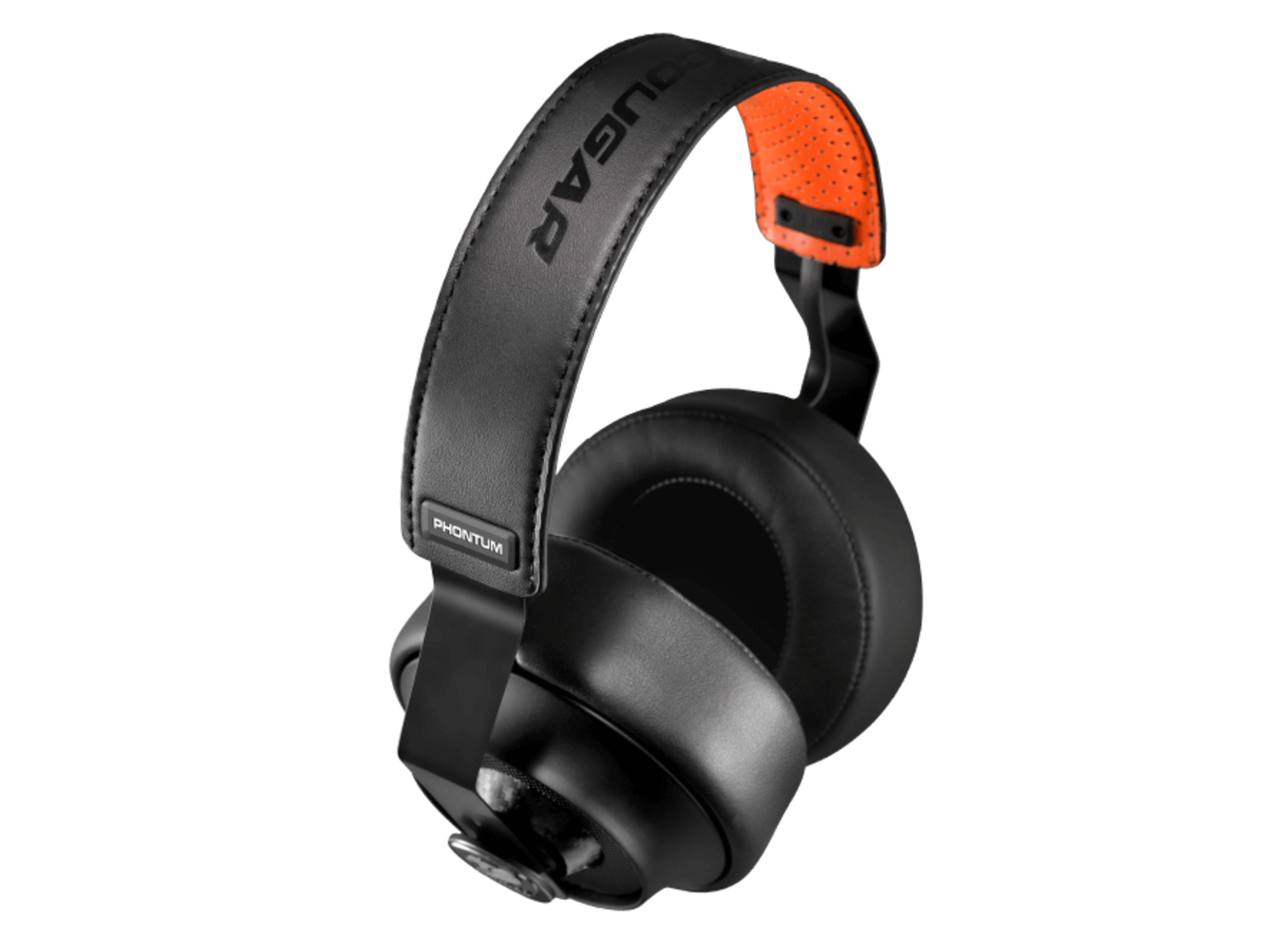 Czarny zestaw słuchawkowy dla graczy Cougar z pomarańczowymi akcentami.