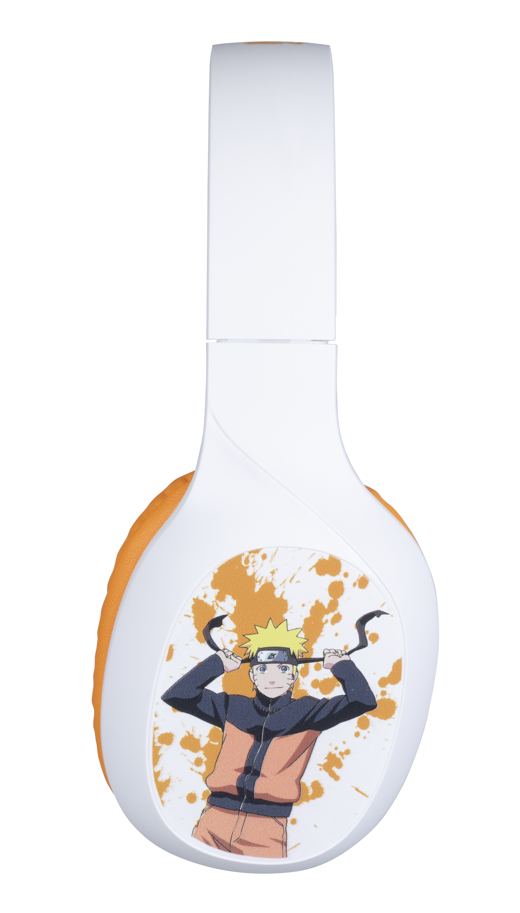 Witte koptelefoon met een Naruto-personage ontwerp erop.