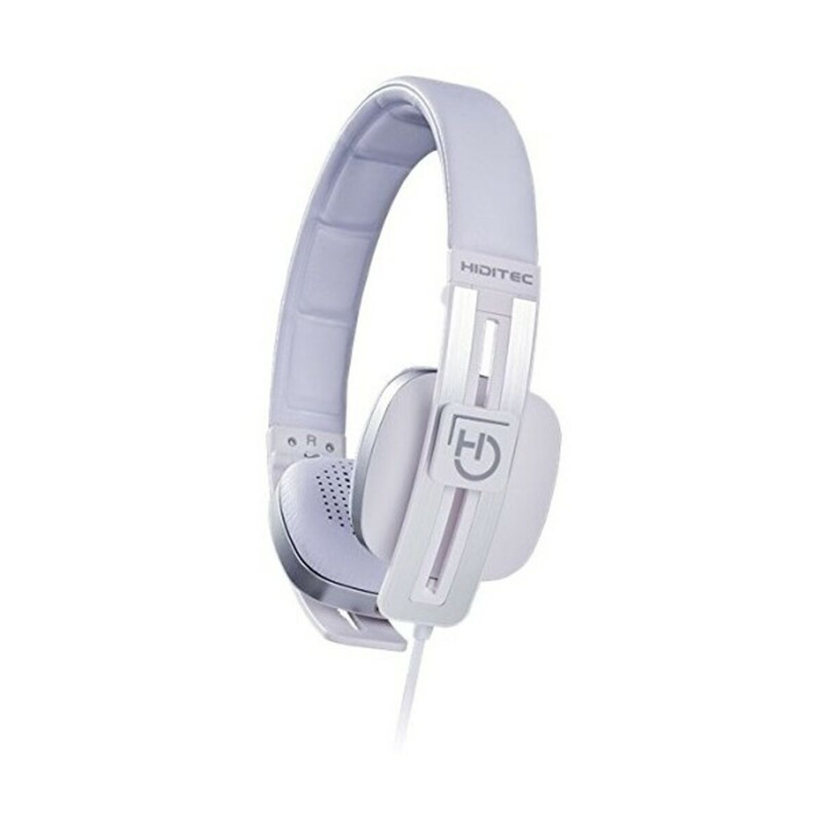 Cuffie Hi-Fi bianche con archetto e padiglioni bianchi, e il marchio sul lato.
