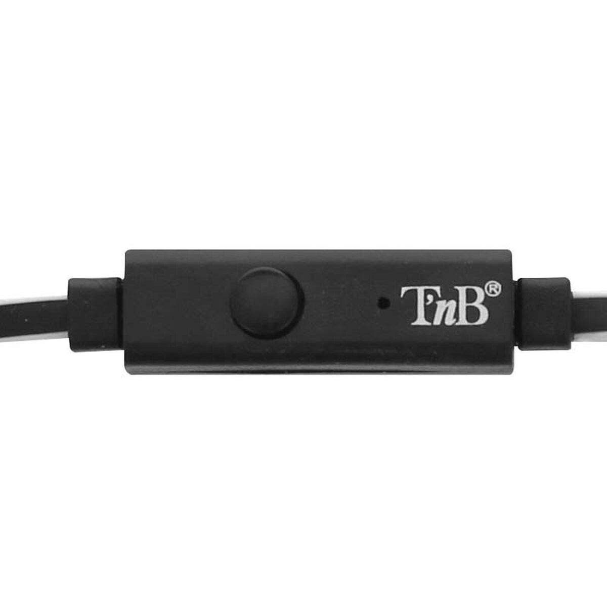 Telecomando in linea nero con un pulsante e il logo TnB.