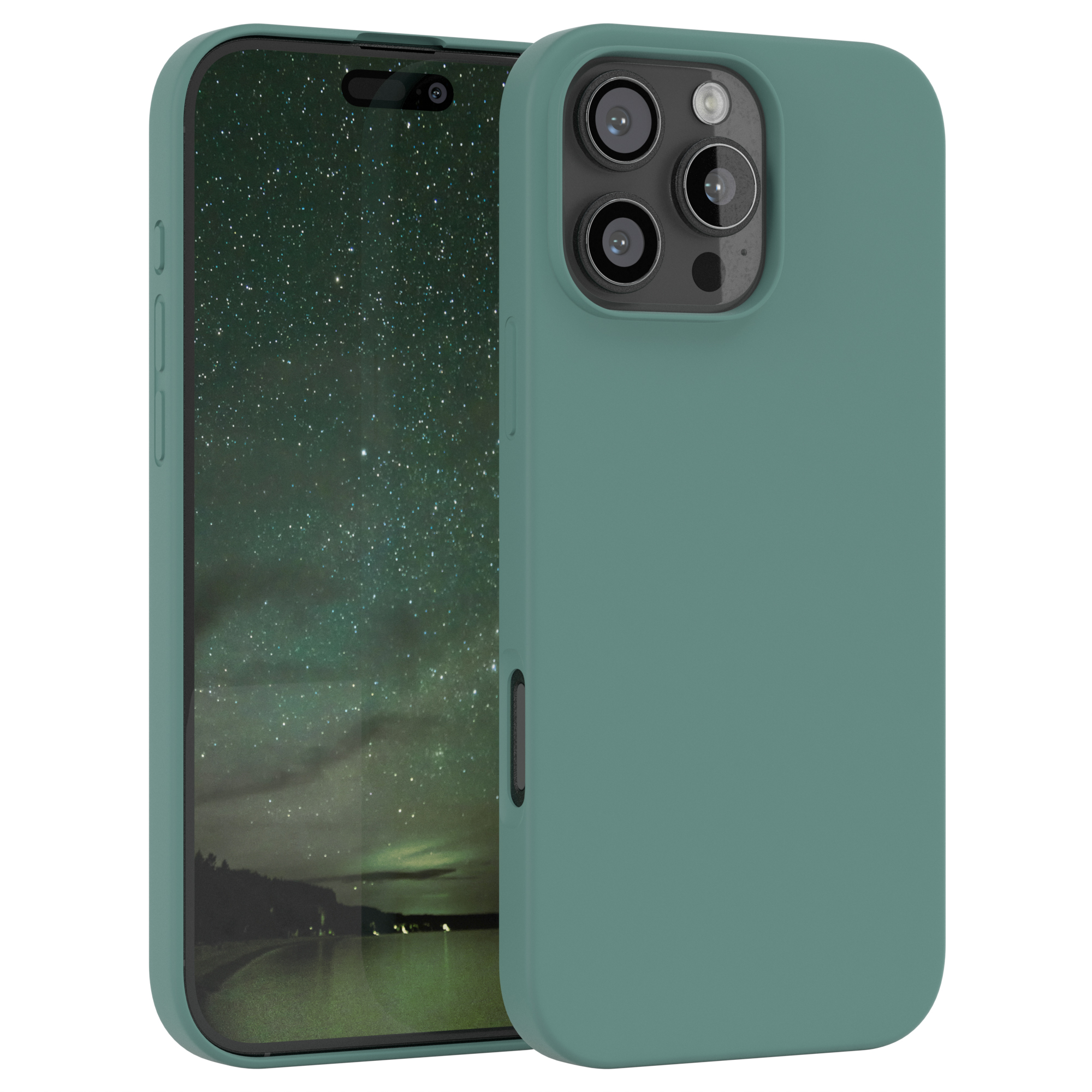 Zwei grüne Handyhüllen, eine auf einem Telefon, die andere daneben.