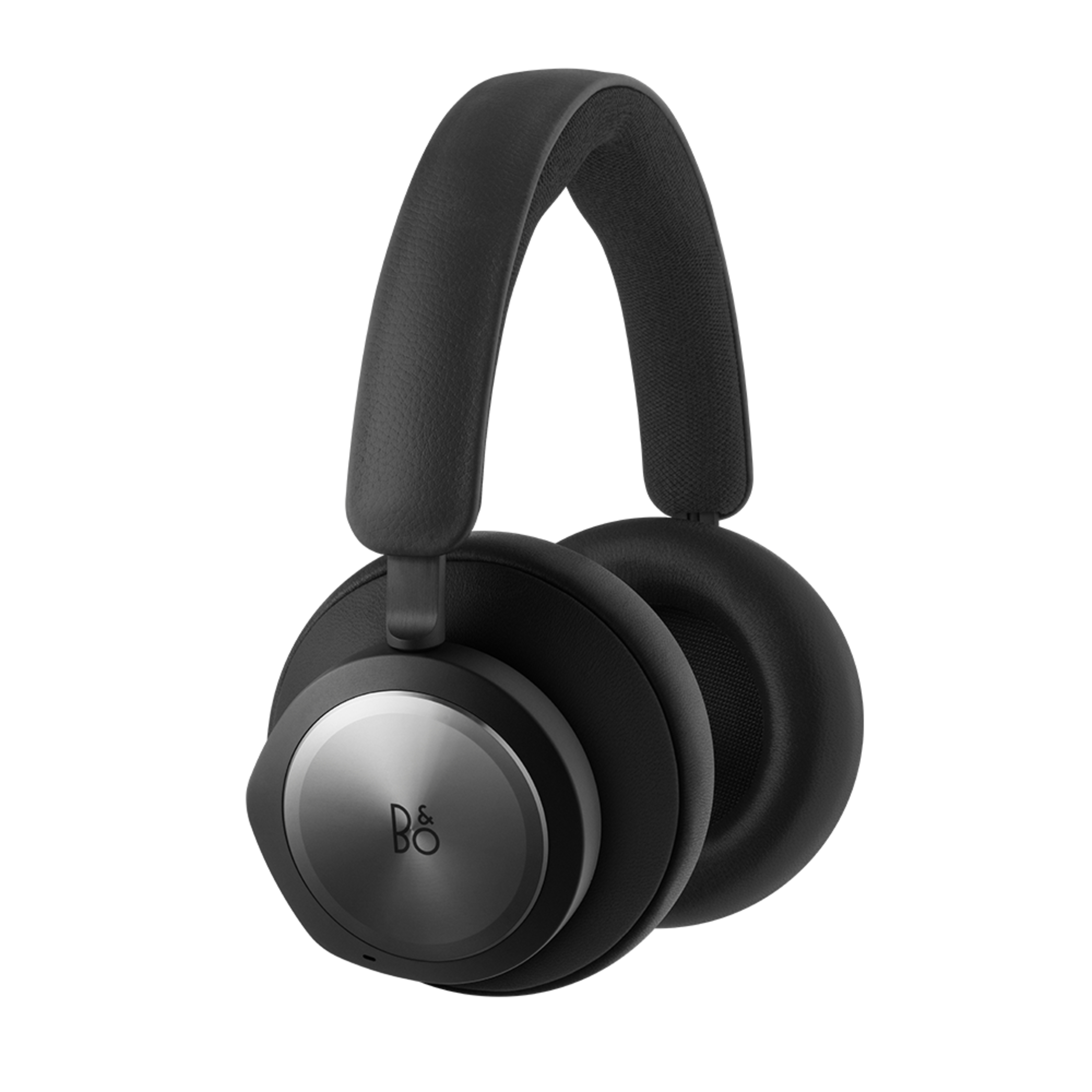 Casque circum-auriculaire noir avec un cercle argenté sur le côté. Logo de la marque visible.