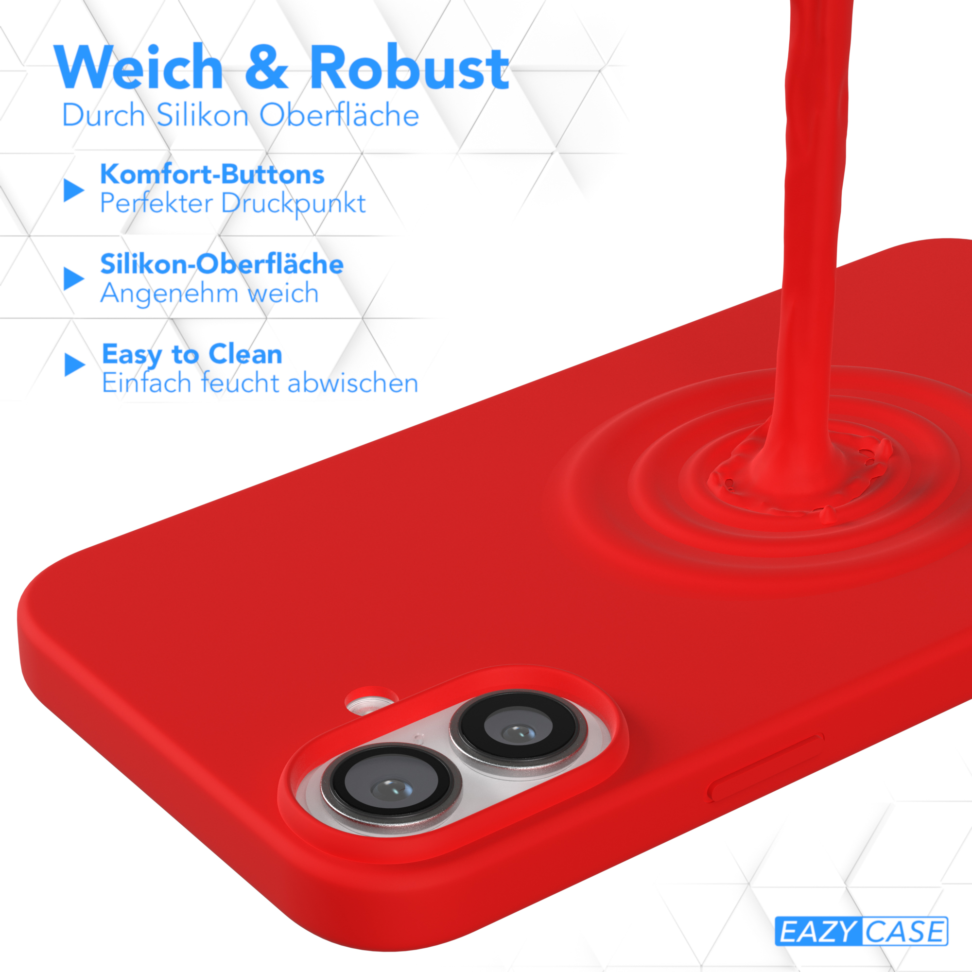 Eine rote Telefonhülle mit dem Text 'EAZY CASE'.