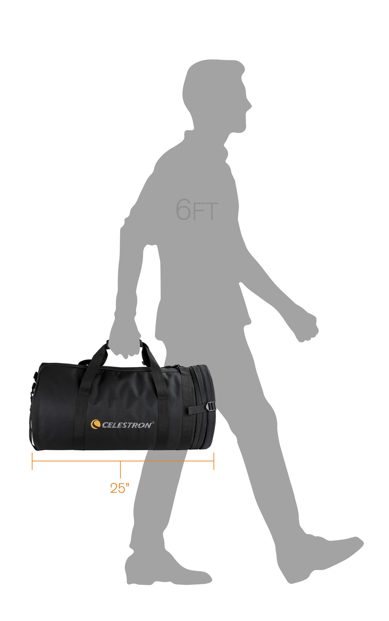 Mann geht mit einer schwarzen Tasche. Schwarze Tasche mit Logo.