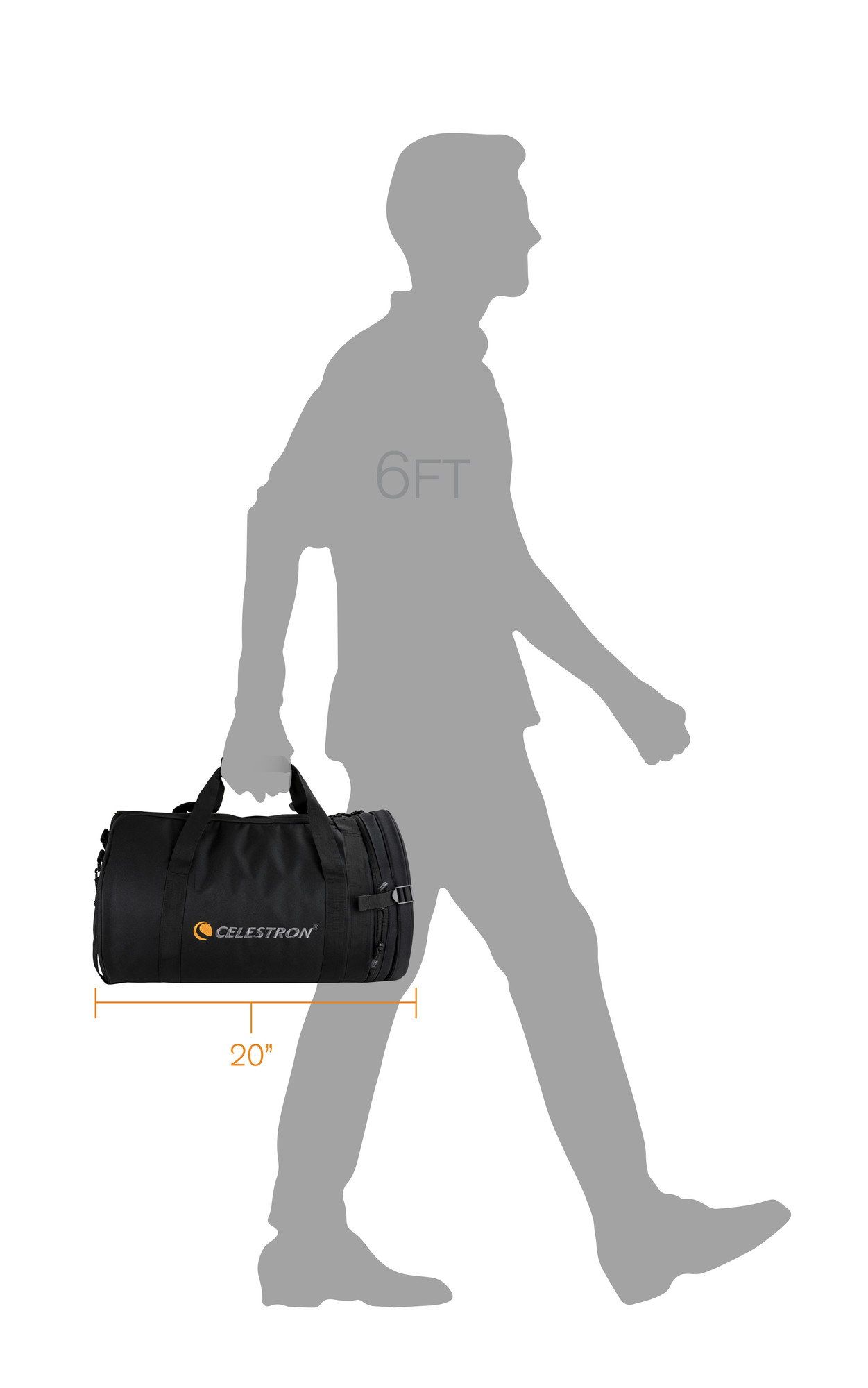 Silhouette eines Mannes, der eine schwarze Reisetasche trägt. Weißer Hintergrund. Textgröße.