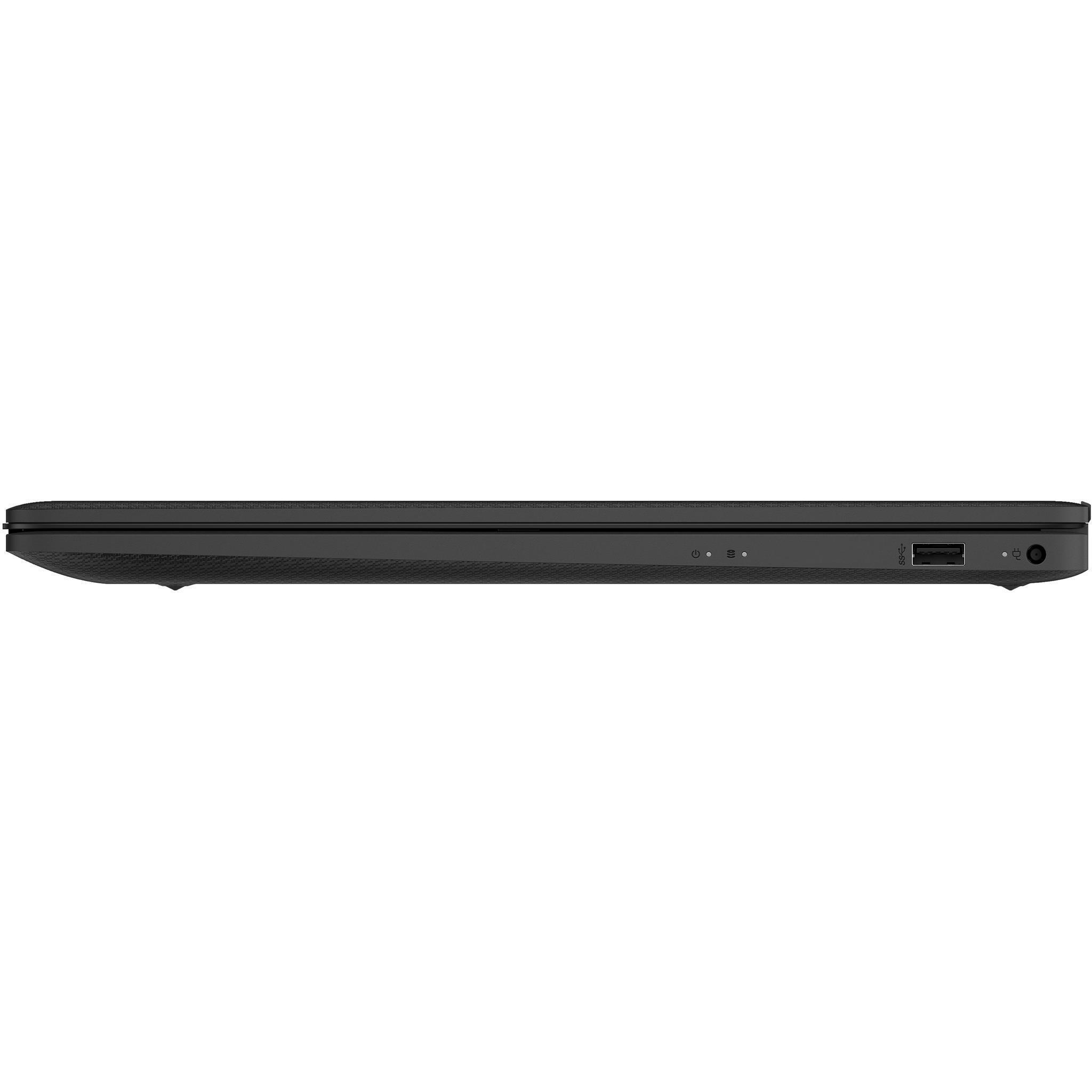 Schwarzer Laptop-Seitenansicht mit Anschlüssen, zeigt schlankes Profil.