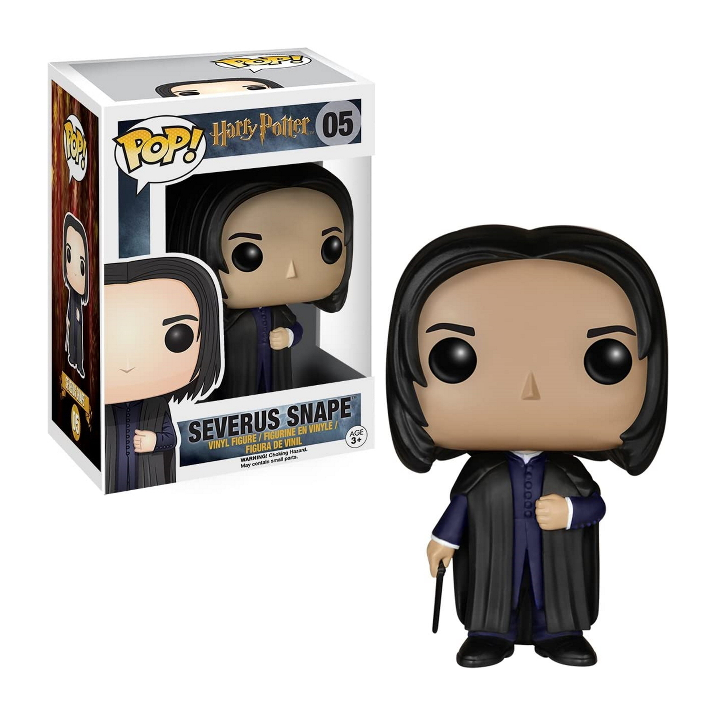 Figura di Severus Piton di Harry Potter in mantello nero, con bacchetta, con scatola.