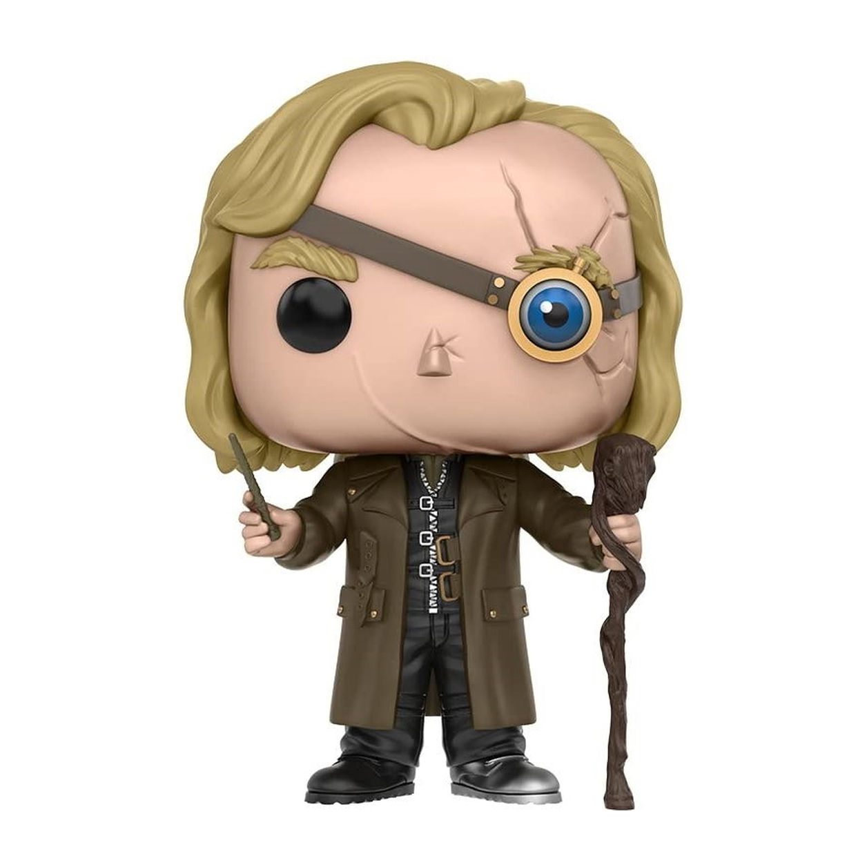 Figurka Funko Pop Szalonookiego Moodiego, trzymającego różdżkę i laskę.