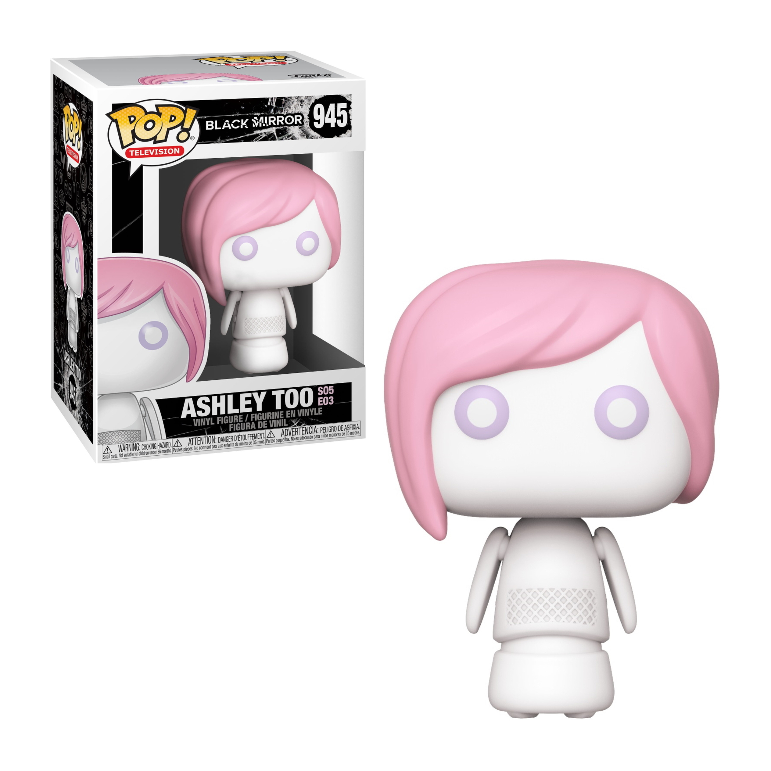 Figurka Funko Pop Ashley Too z Black Mirror, z pudełkiem. Różowa peruka i białe ciało.