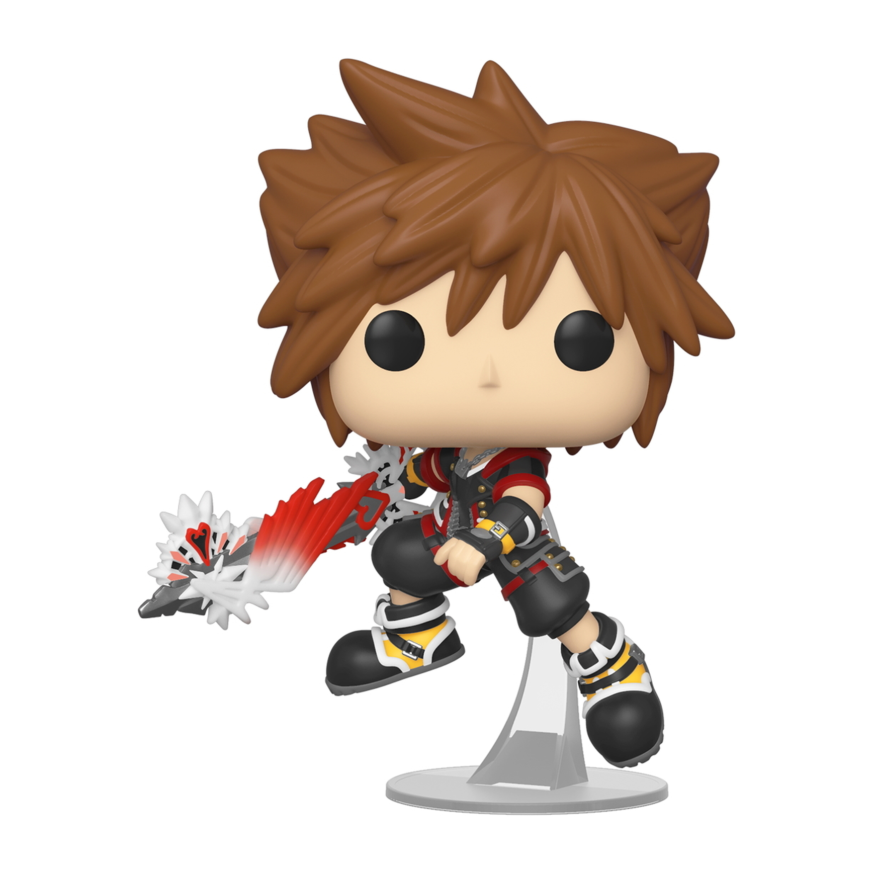 Figura Funko Pop de Sora de Kingdom Hearts, con una llave espada, en un soporte.