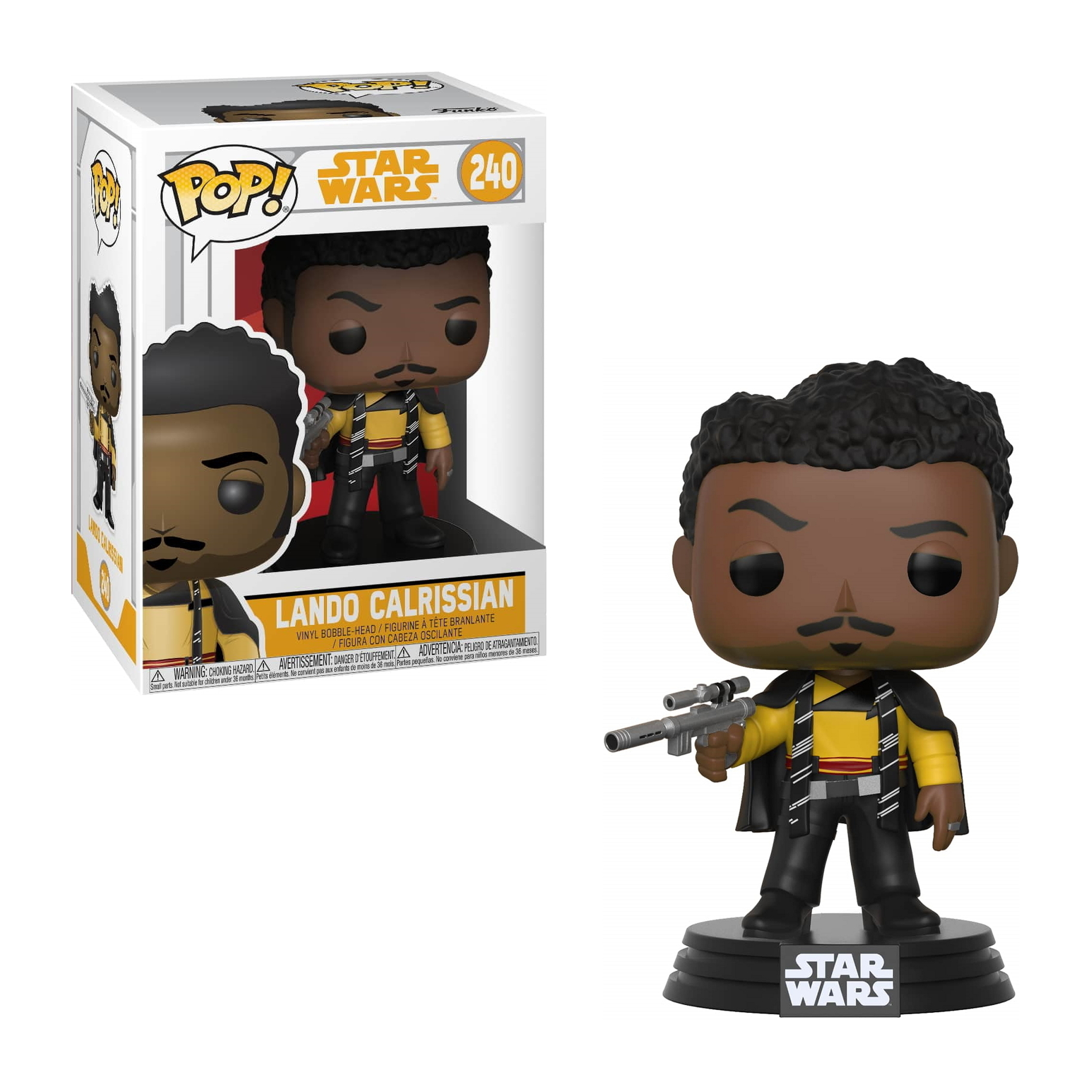 Figurka Lando Calrissian w pudełku i na podstawce. Trzymająca broń.