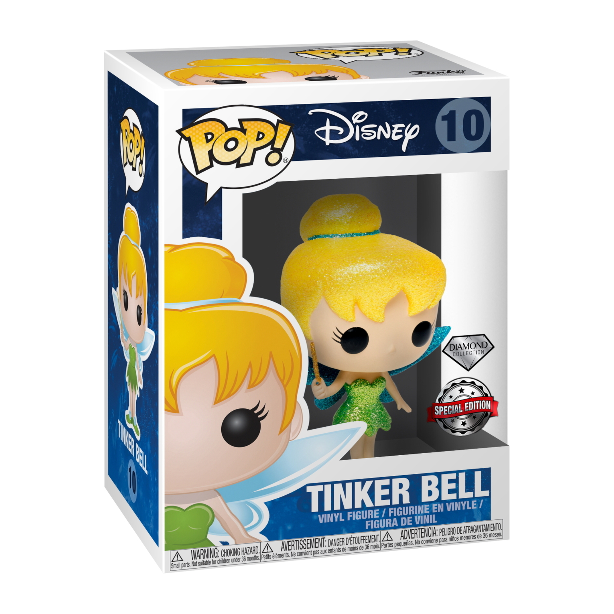 Tinker Bell Figur in Box, Disney. Gelbes Haar, grünes Kleid, Flügel und eine Sonderausgabe.