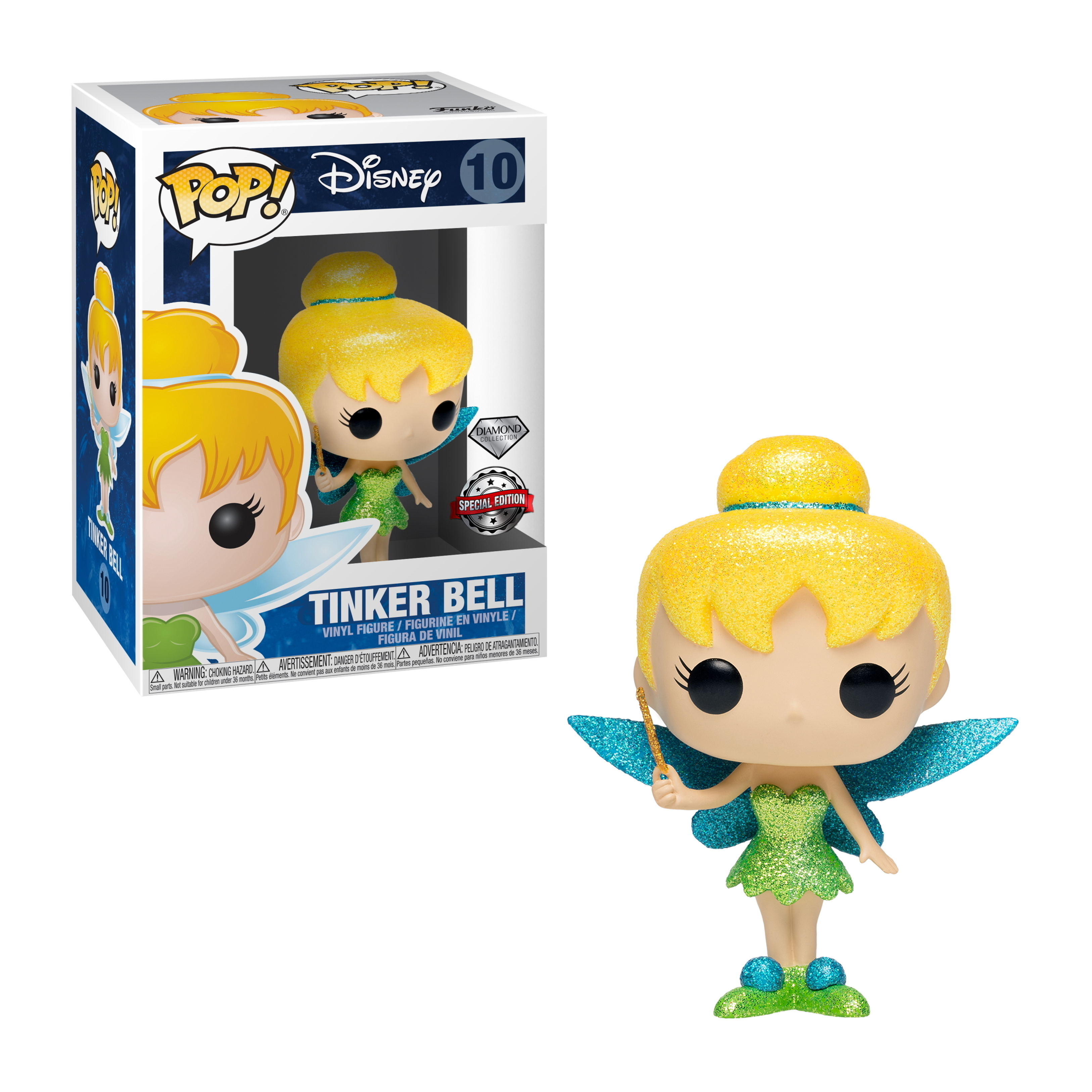Funko Pop Tinker Bell Figur mit Box, Tinker Bell ist glitzernd mit Zauberstab.
