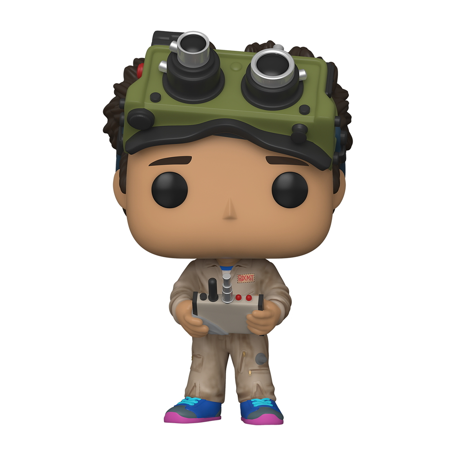 Figura Funko Pop di un personaggio di Ghostbusters. La figura indossa una tuta e un pack protonico.