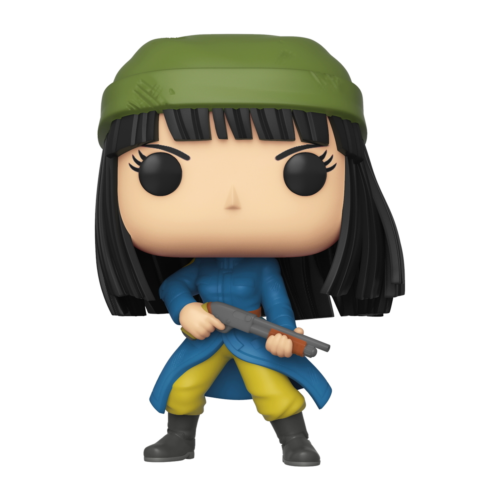 Una figura Funko Pop di un personaggio femminile con un cappello verde, che tiene un fucile.
