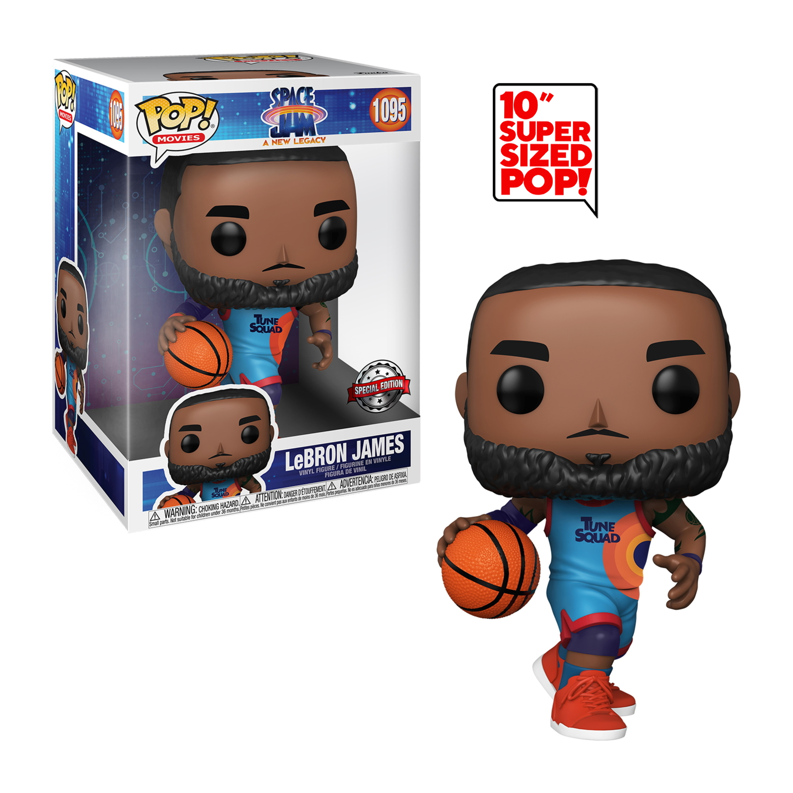 LeBron James Funko Pop Figur mit Box. Basketballspieler im Tune Squad-Trikot.