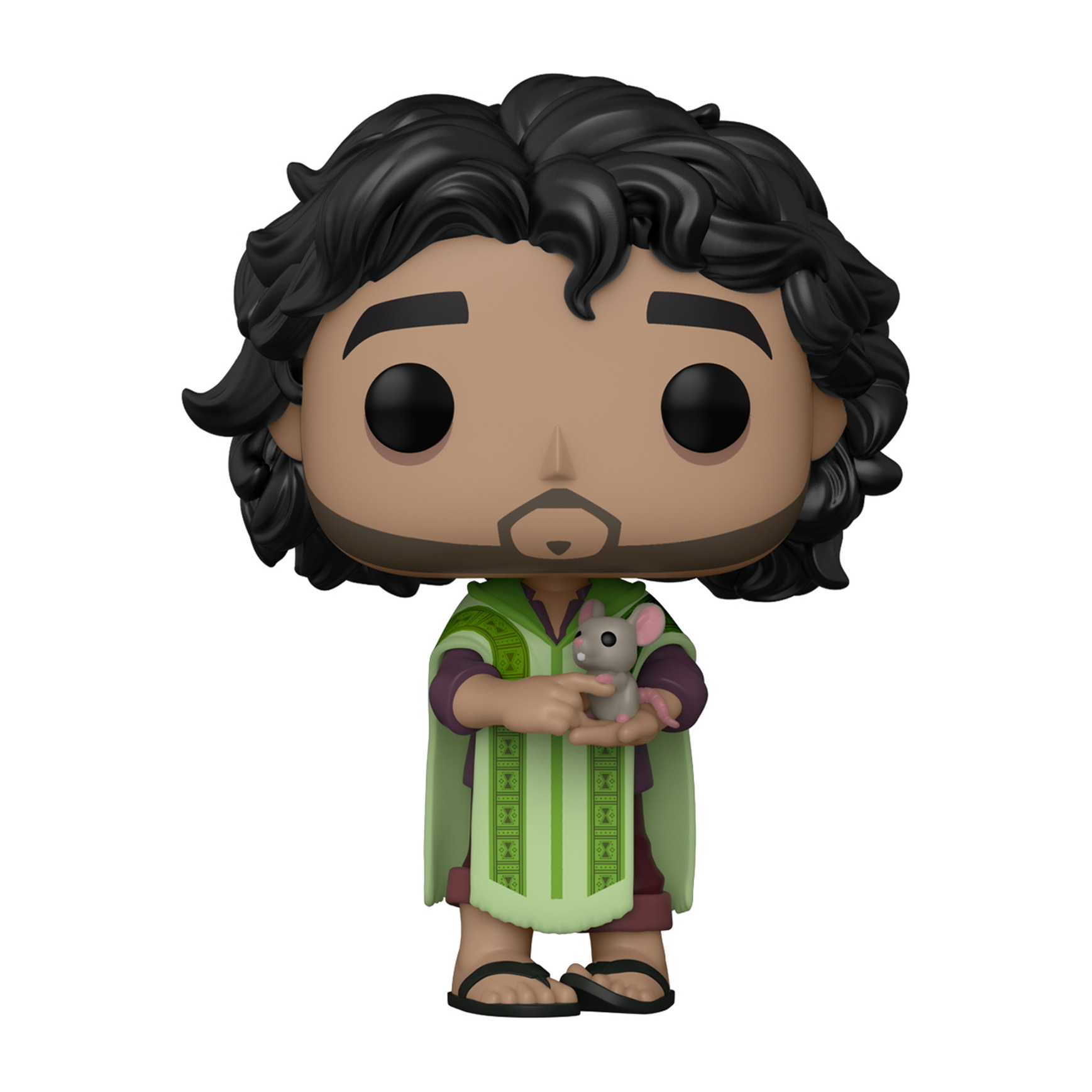 Figura Funko Pop di Bruno. Tiene un topo e indossa un poncho verde.