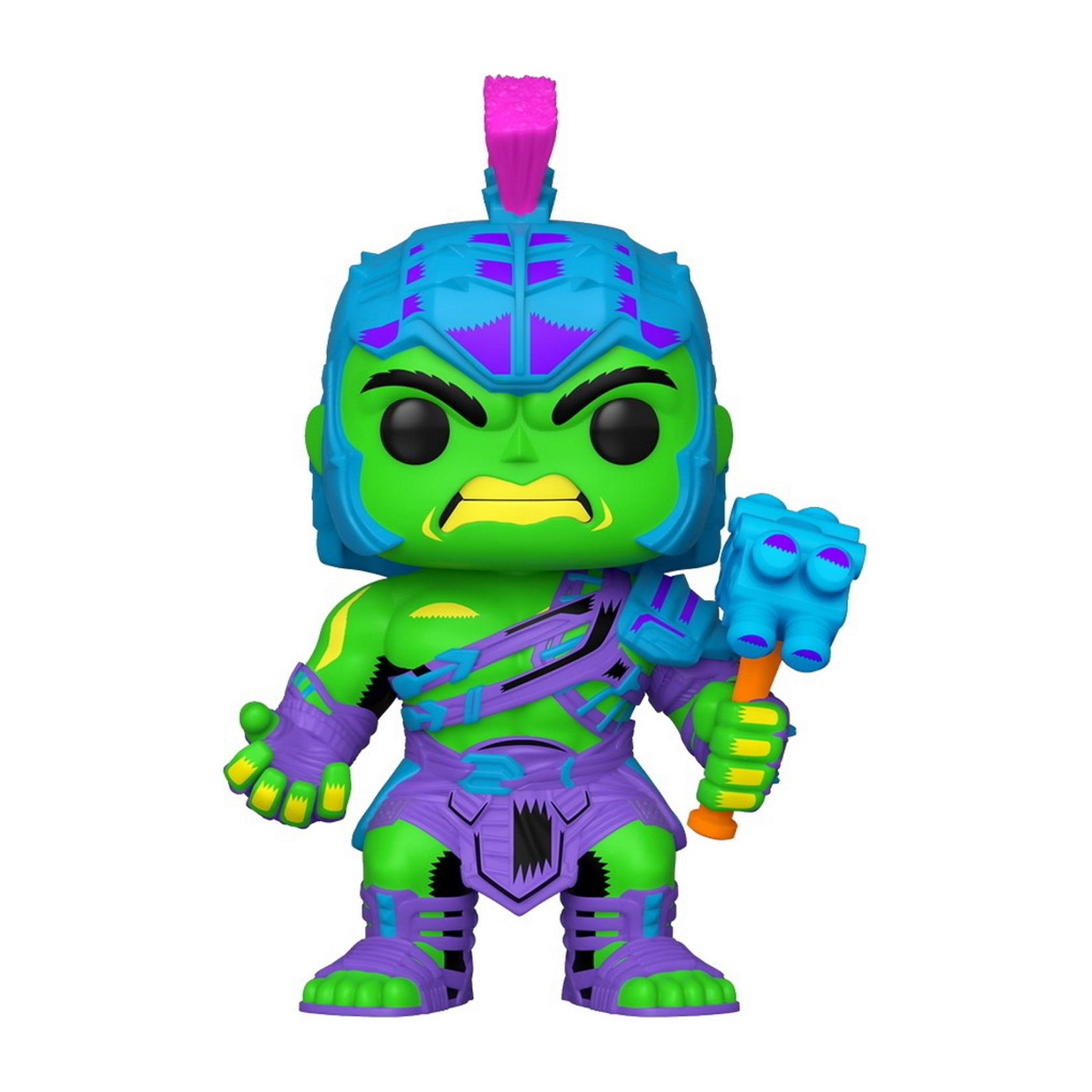 Hulk Funko Pop, pelle verde, costume blu e viola.