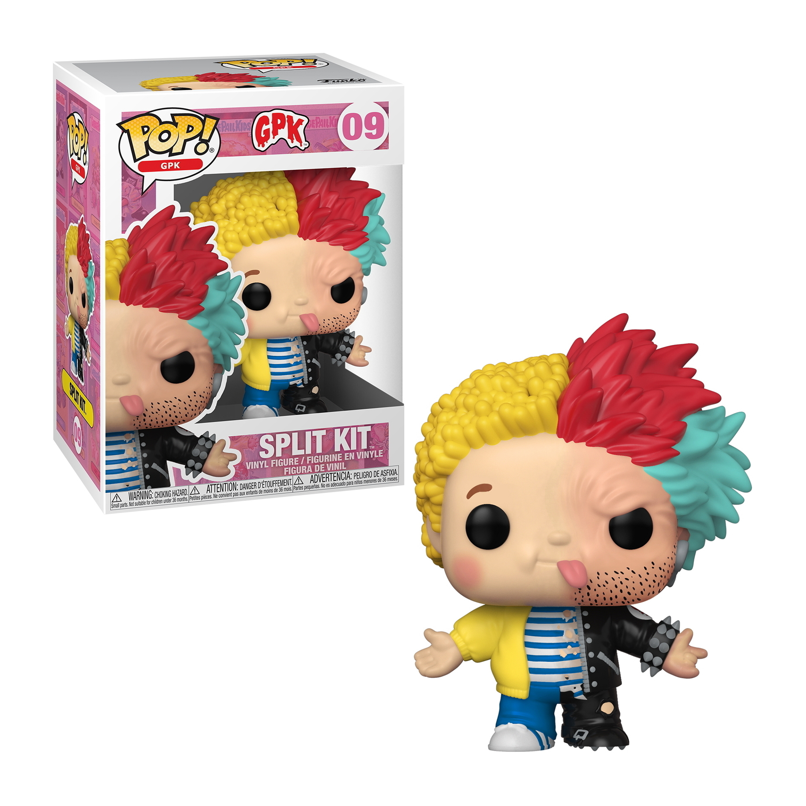 Split Kit, eine Funko Pop! Figur in einer Box. Die Figur hat geteilte Farben.