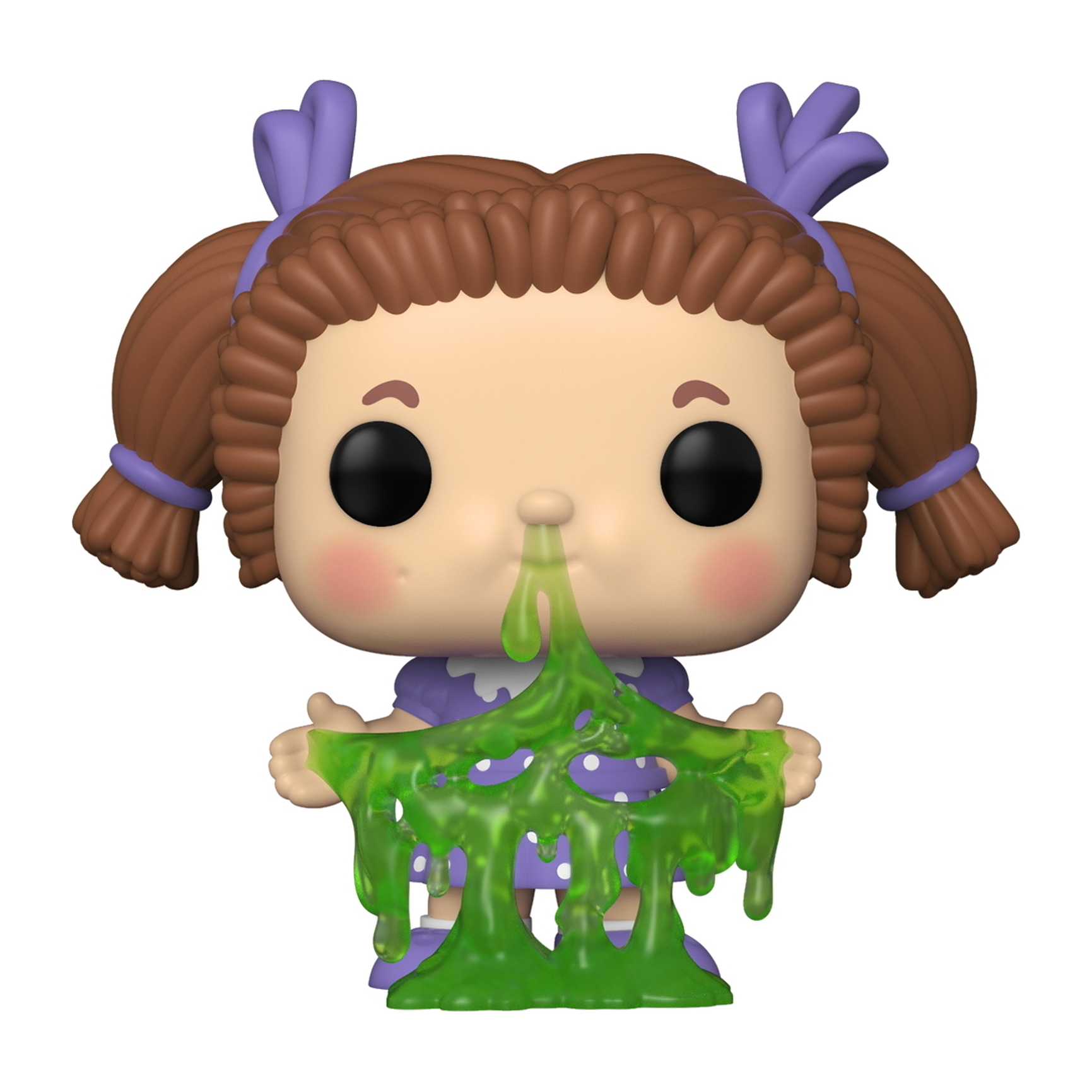 Funko Pop Figur eines Mädchens mit braunen Haaren, das grünen Schleim aus dem Mund hält.