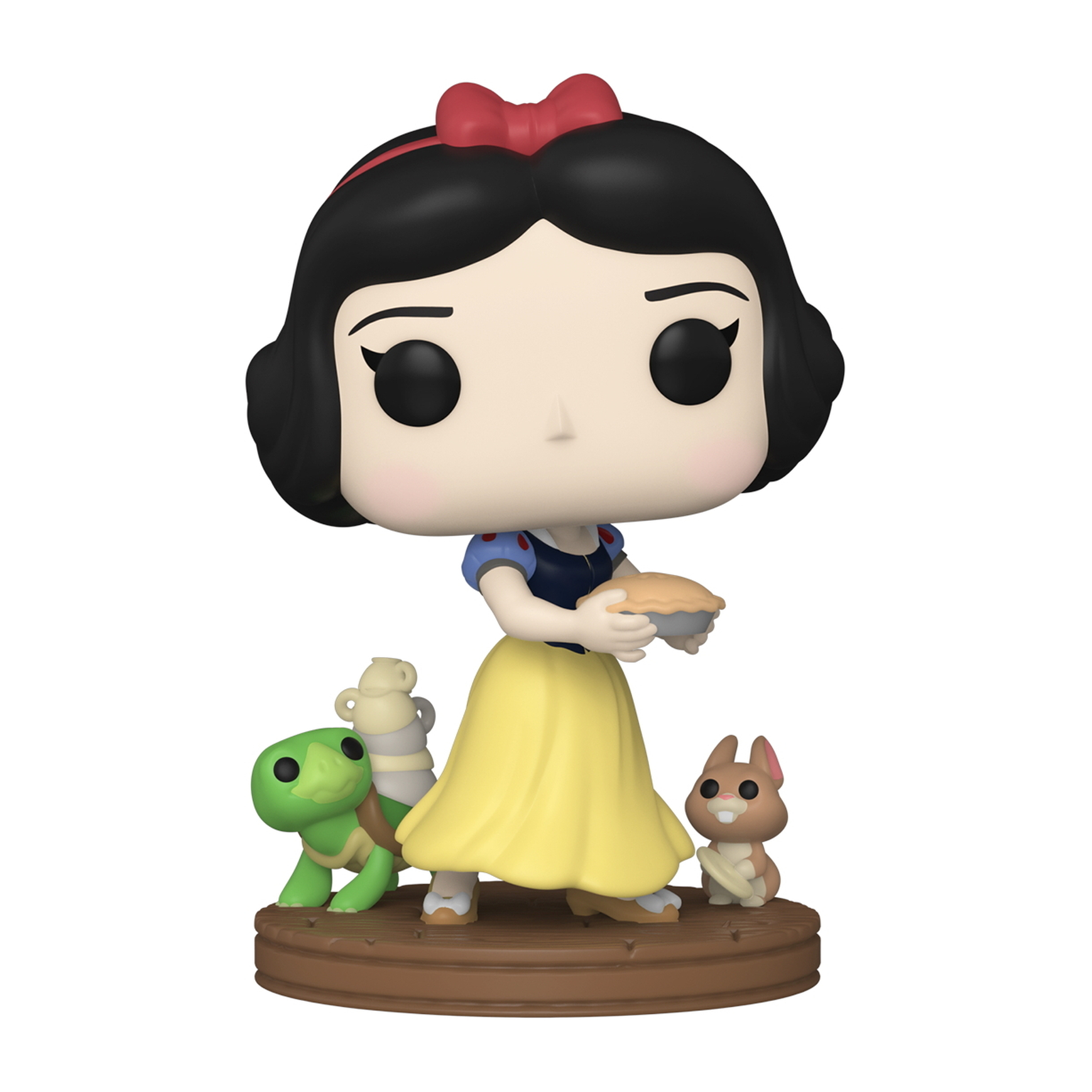 Funko Pop di Biancaneve con una torta e alcuni animali della foresta. Indossa un vestito giallo.