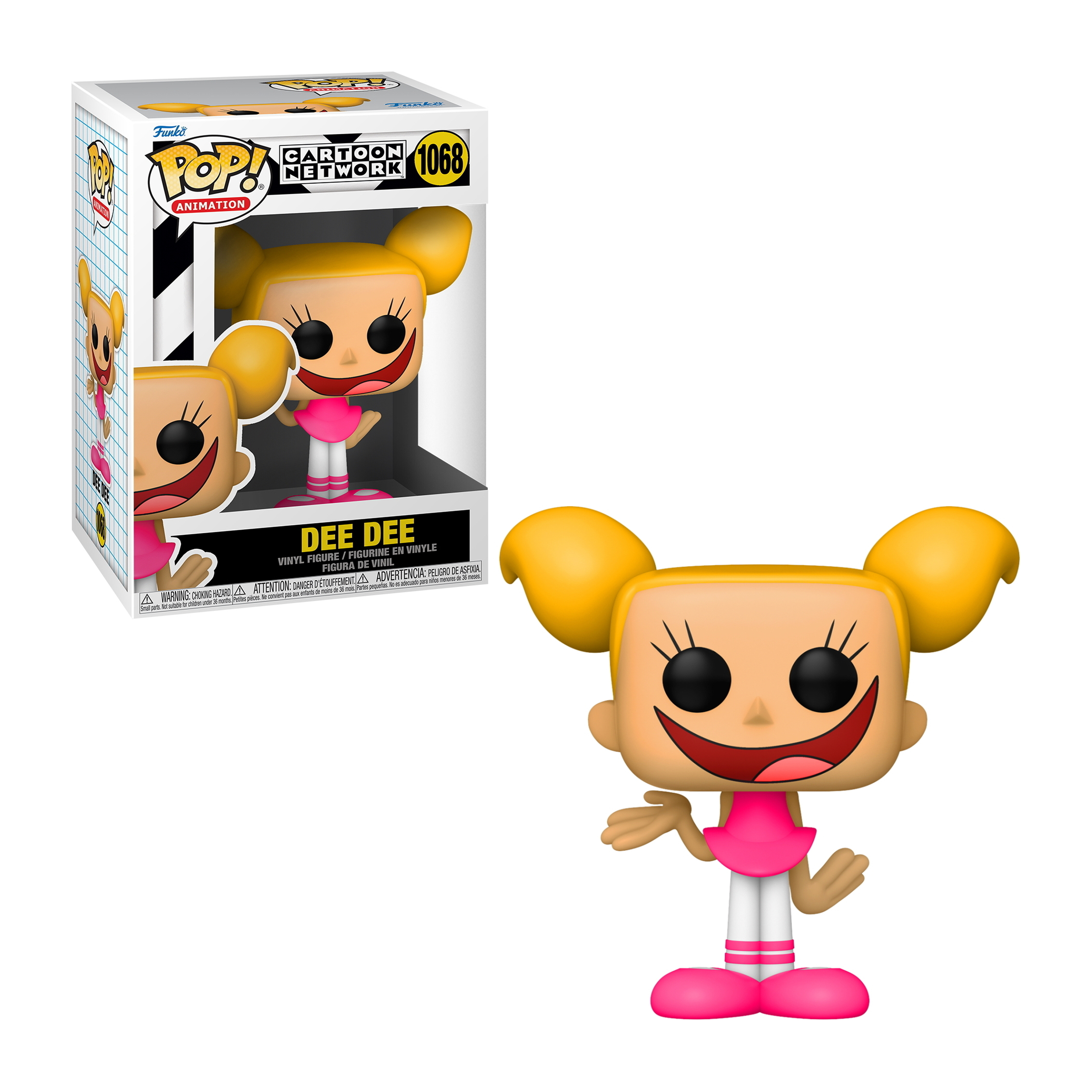 Funko Pop von Dee Dee aus Dexter's Laboratory. Sie trägt ein pinkes Kleid, blonde Zöpfe.
