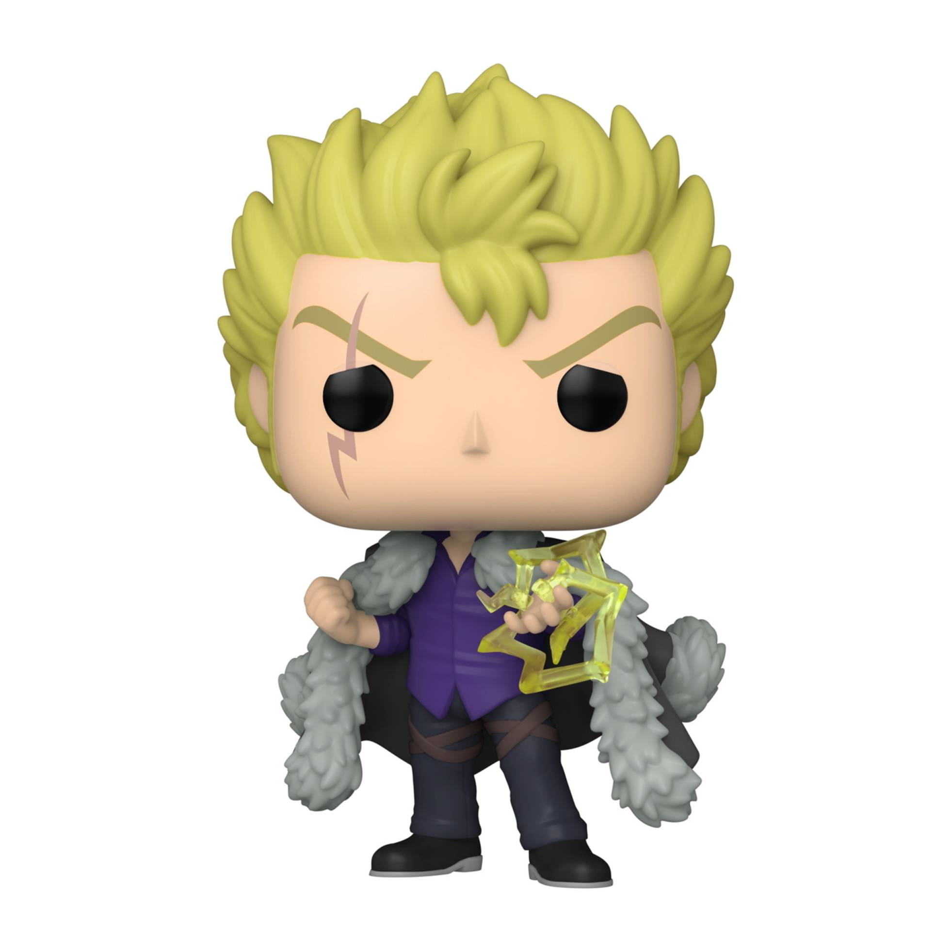 Funko Pop di un personaggio con capelli a punta e mantello.