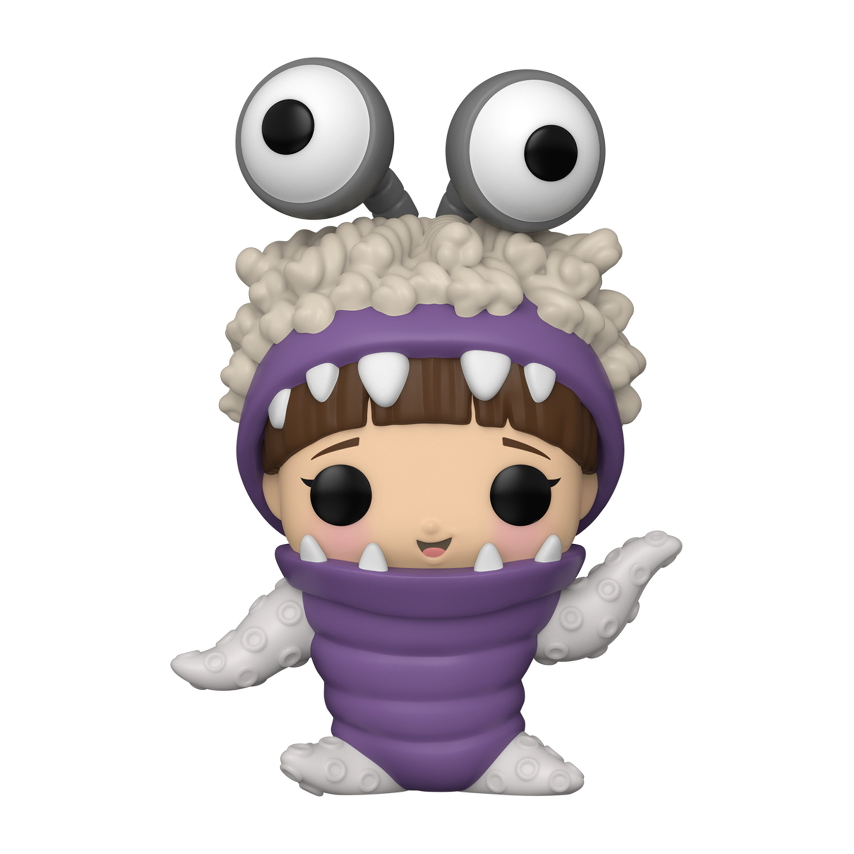 Figura Funko Pop di un personaggio mostruoso. Ha grandi occhi e un abito viola.