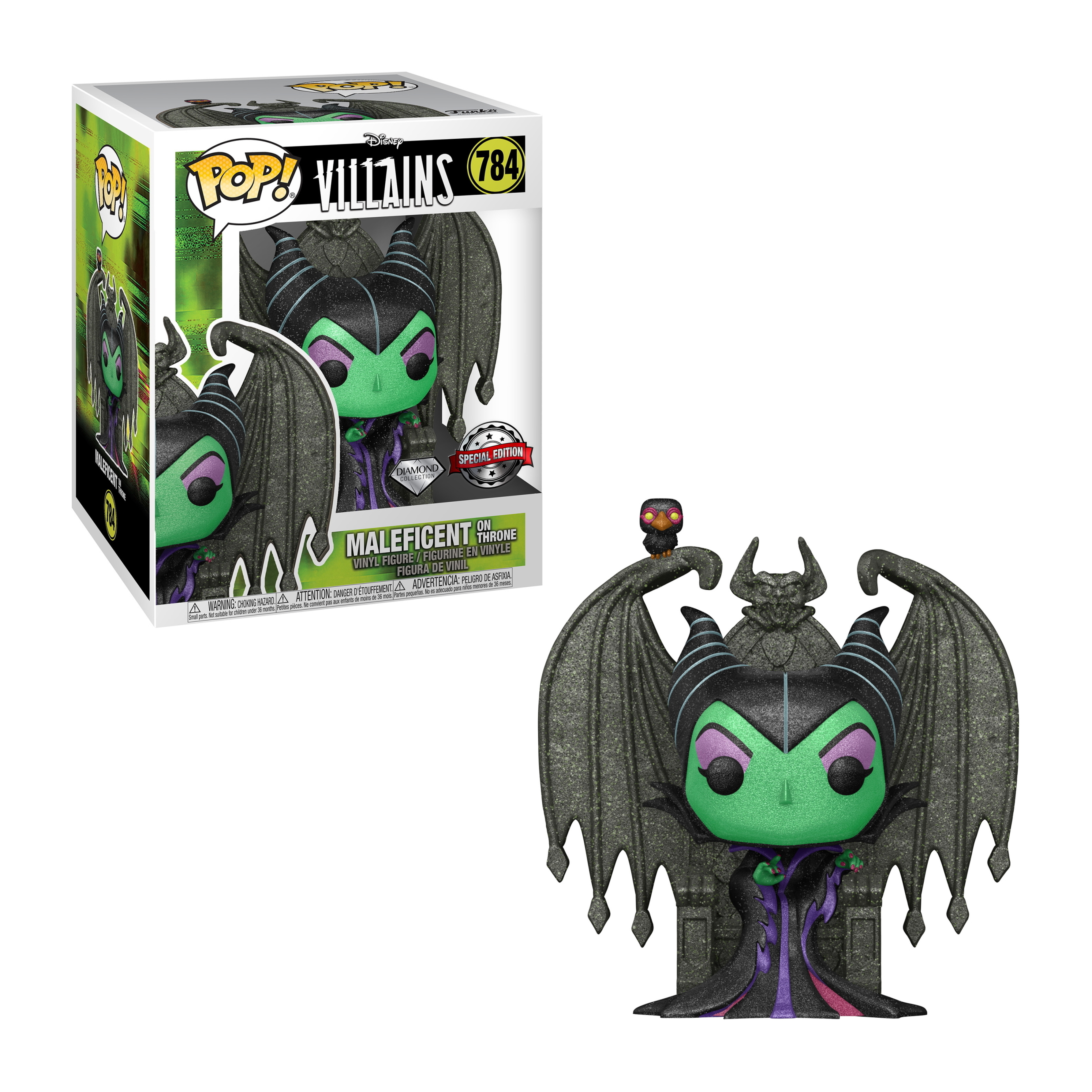 Figurina di Malefica su un trono. La figura è verde, con trono e ali nere.