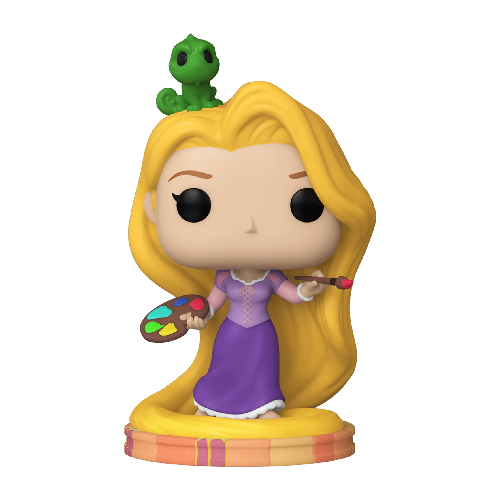 Funko Pop di Rapunzel, con tavolozza e pennello, Pascal sulla testa.