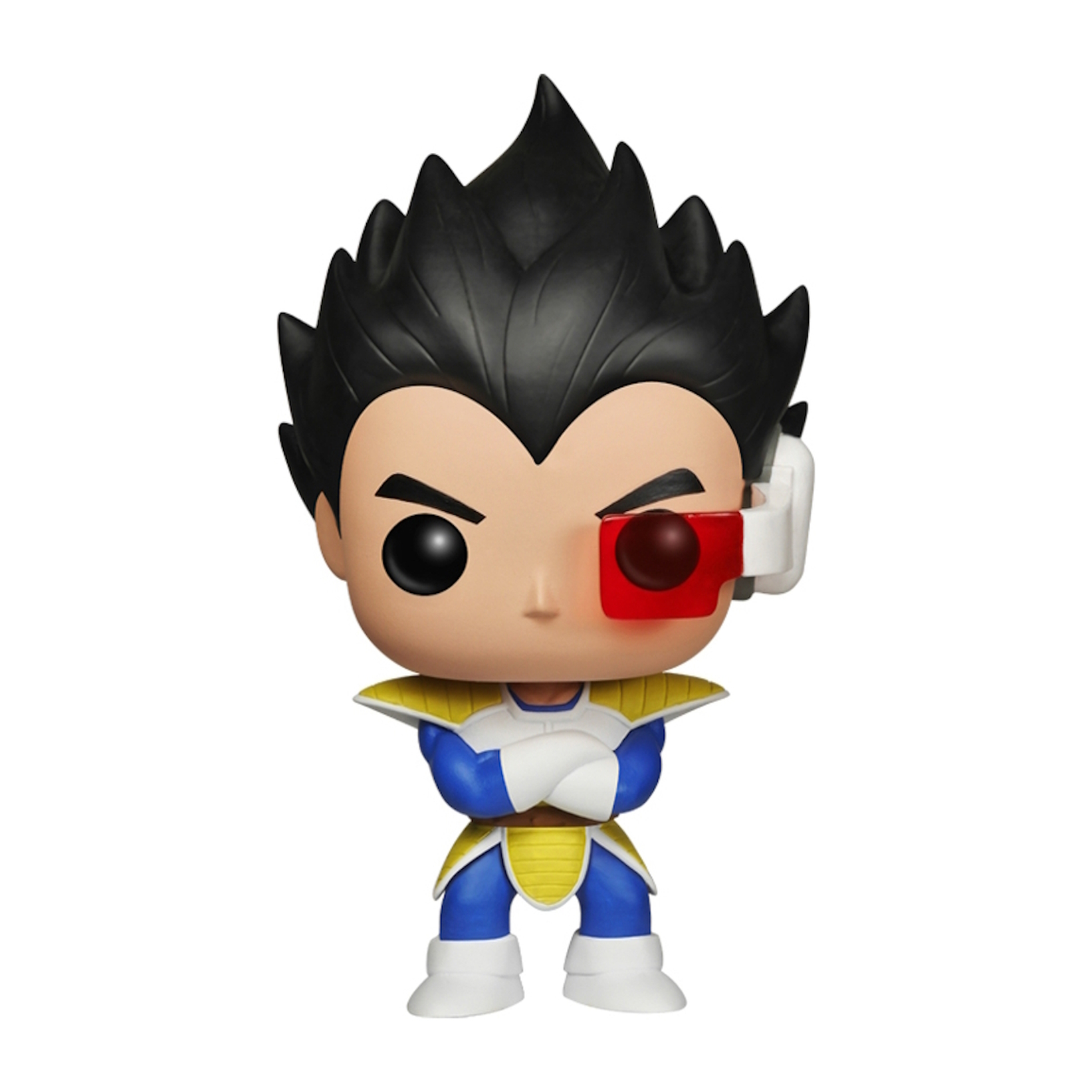 Figurka Funko Pop Vegety. Nosi niebiesko-żółtą zbroję, ma kolczaste czarne włosy i czerwoną osłonę oka.