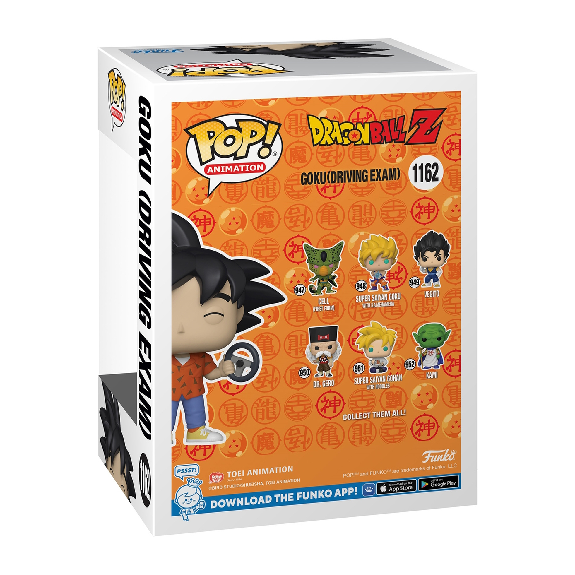 Scatola Funko Pop con Goku, immagini di personaggi di Dragon Ball Z.