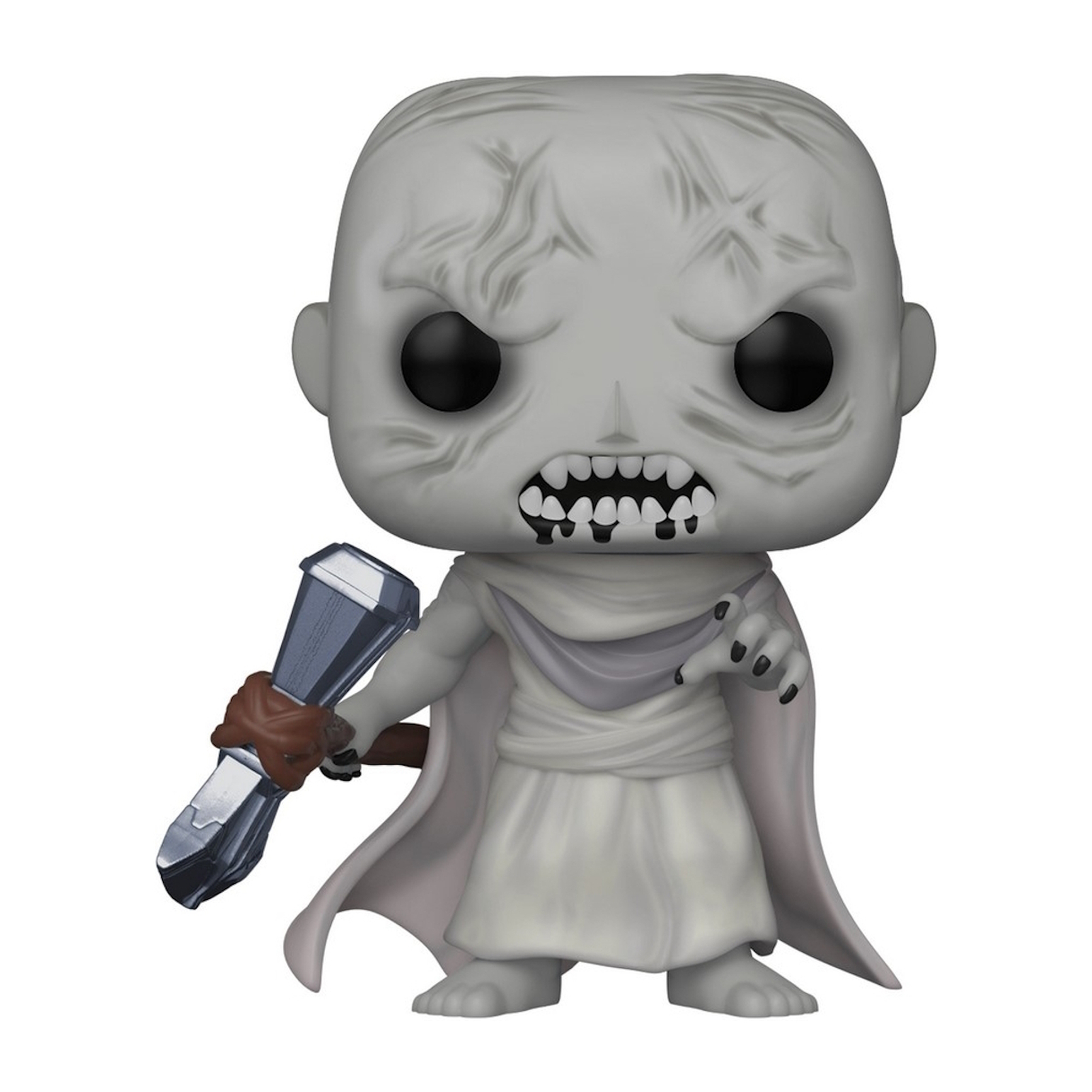Figura Funko Pop dalla pelle bianca con martello, occhi neri e veste bianca.