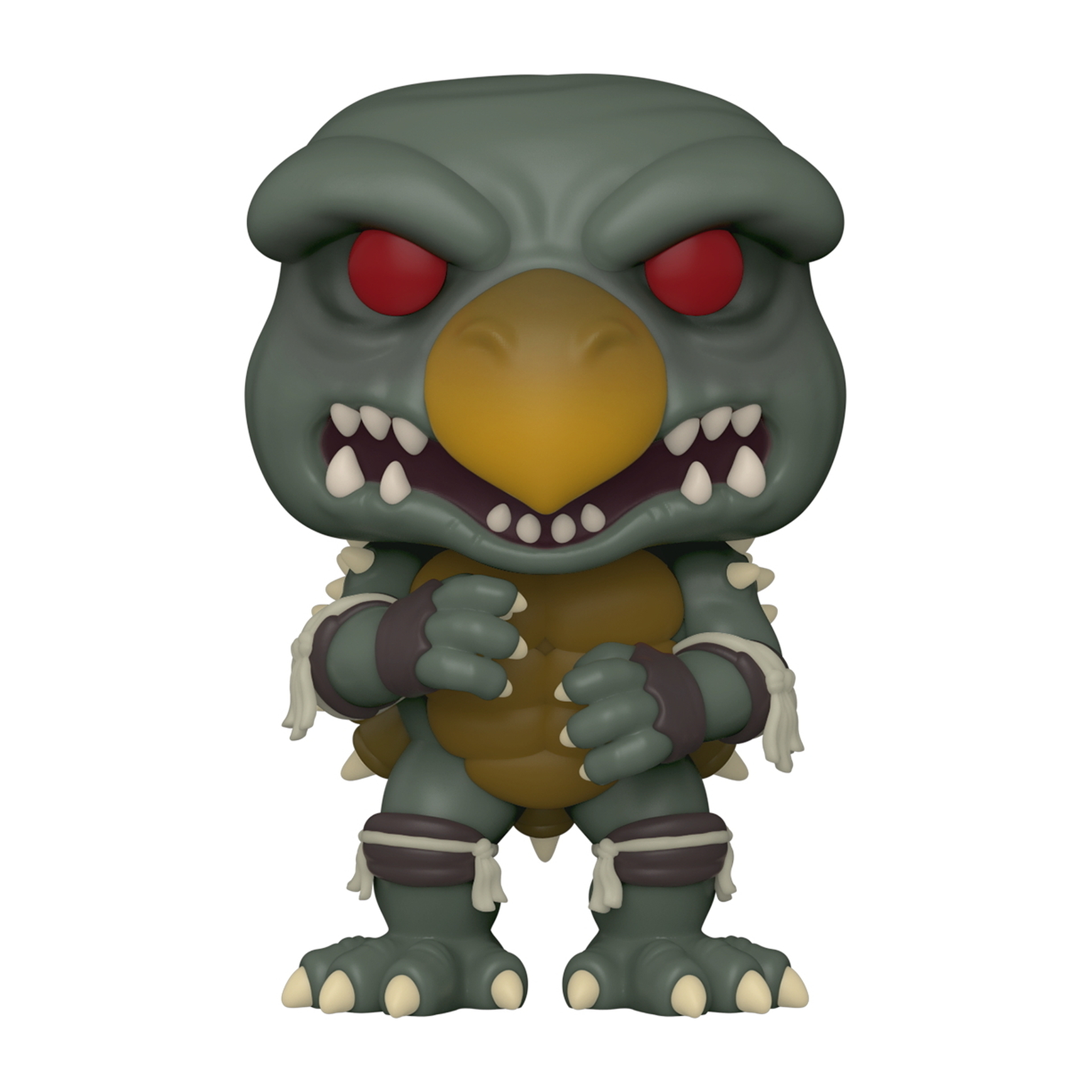 Una figura Funko Pop de una criatura similar a una tortuga con ojos rojos y pico amarillo.