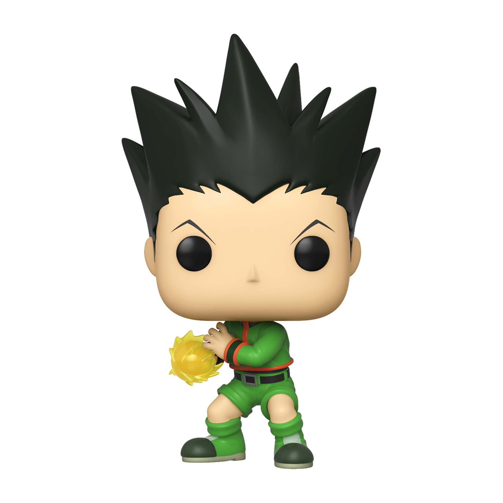 Funko Pop di Gon, da Hunter x Hunter. Tiene una sfera di energia gialla, completo verde, capelli neri a punta.