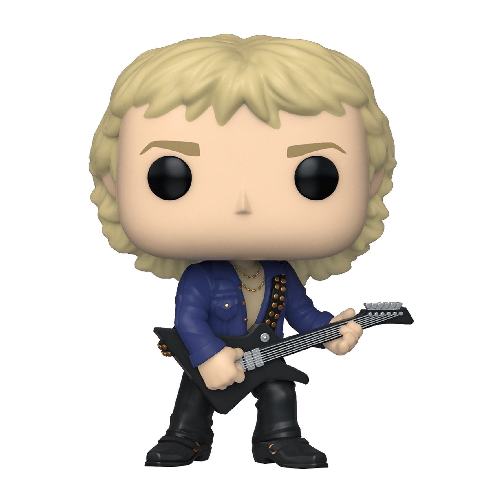Funko Pop Figur eines Musikers mit blonden Haaren, der eine schwarze Gitarre hält.
