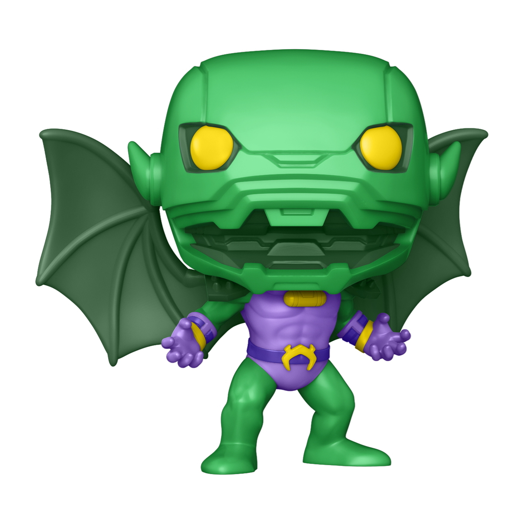 Una figura Funko Pop verde di un mostro con occhi gialli.