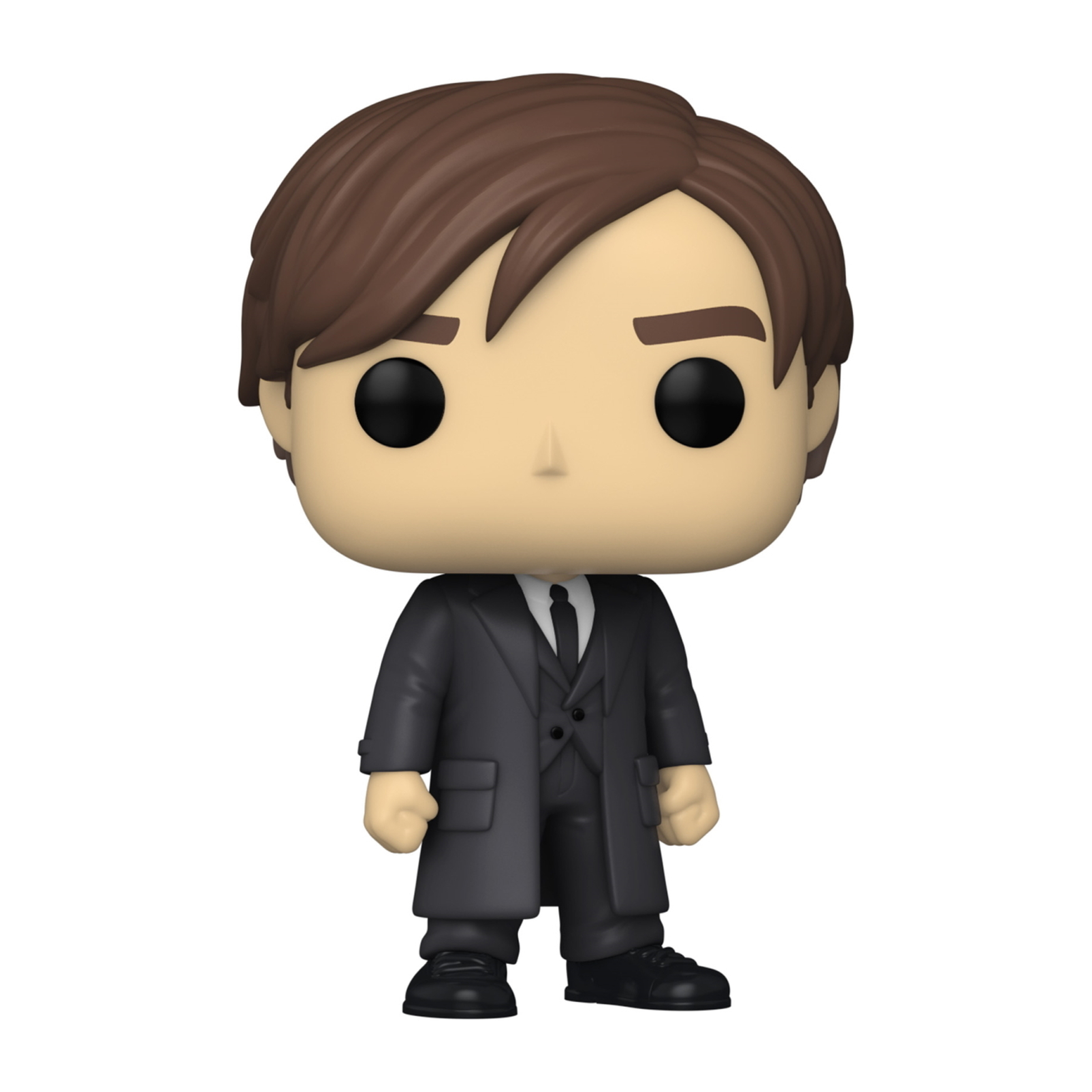 Una figura Funko Pop di un uomo in abito nero e cappotto.