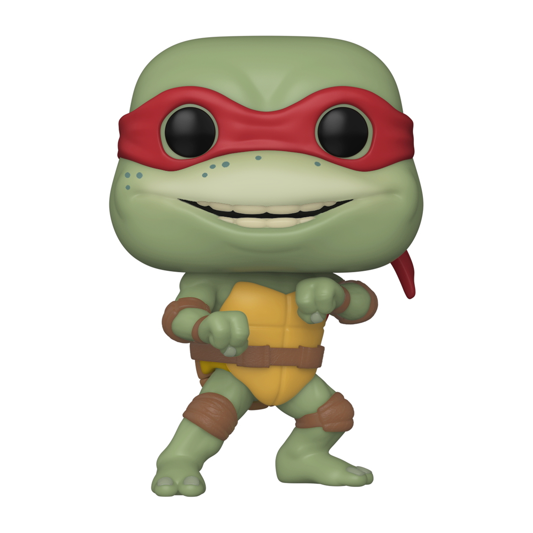 Una figura Funko Pop di Raffaello, una Tartaruga Ninja, con una maschera rossa.