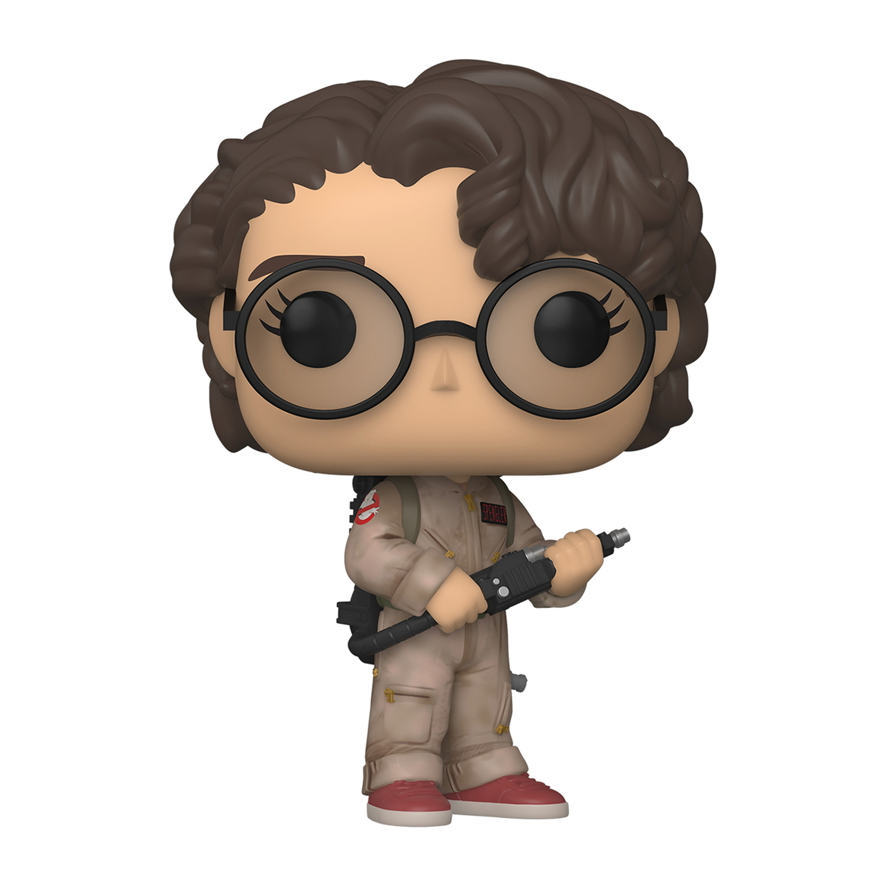 Figura Funko Pop di Janine Melnitz da Ghostbusters, che tiene in mano un'arma con pacchetto protonico.