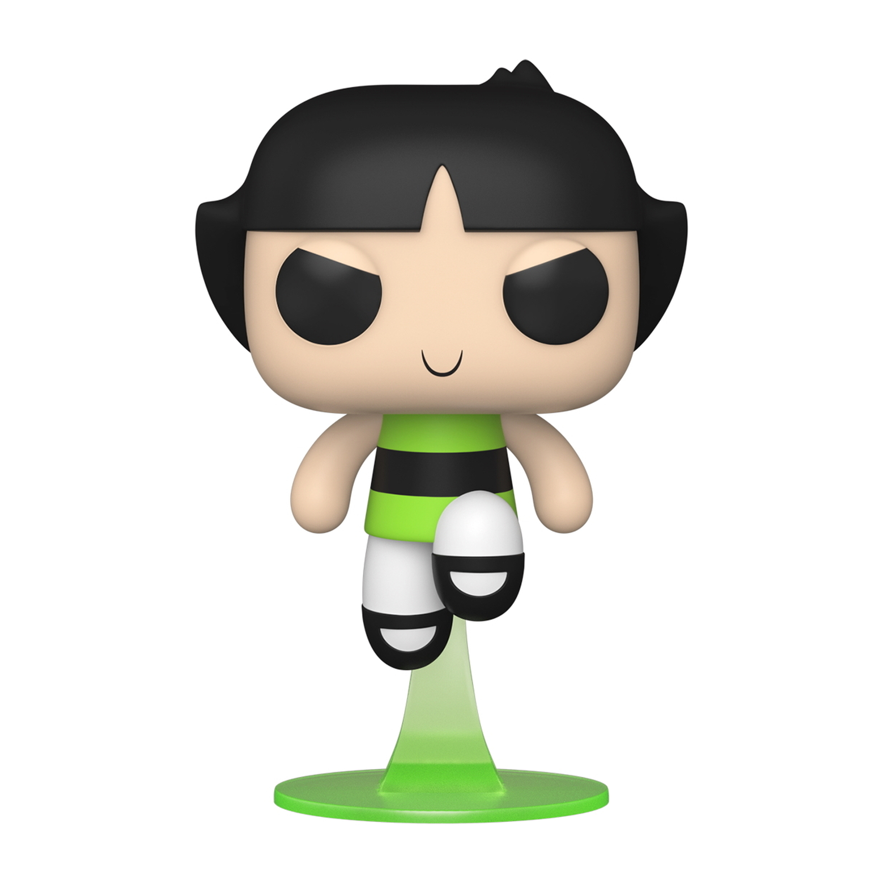 Buttercup delle Superchicche in versione statuetta. È in posa di volo. La base è verde.