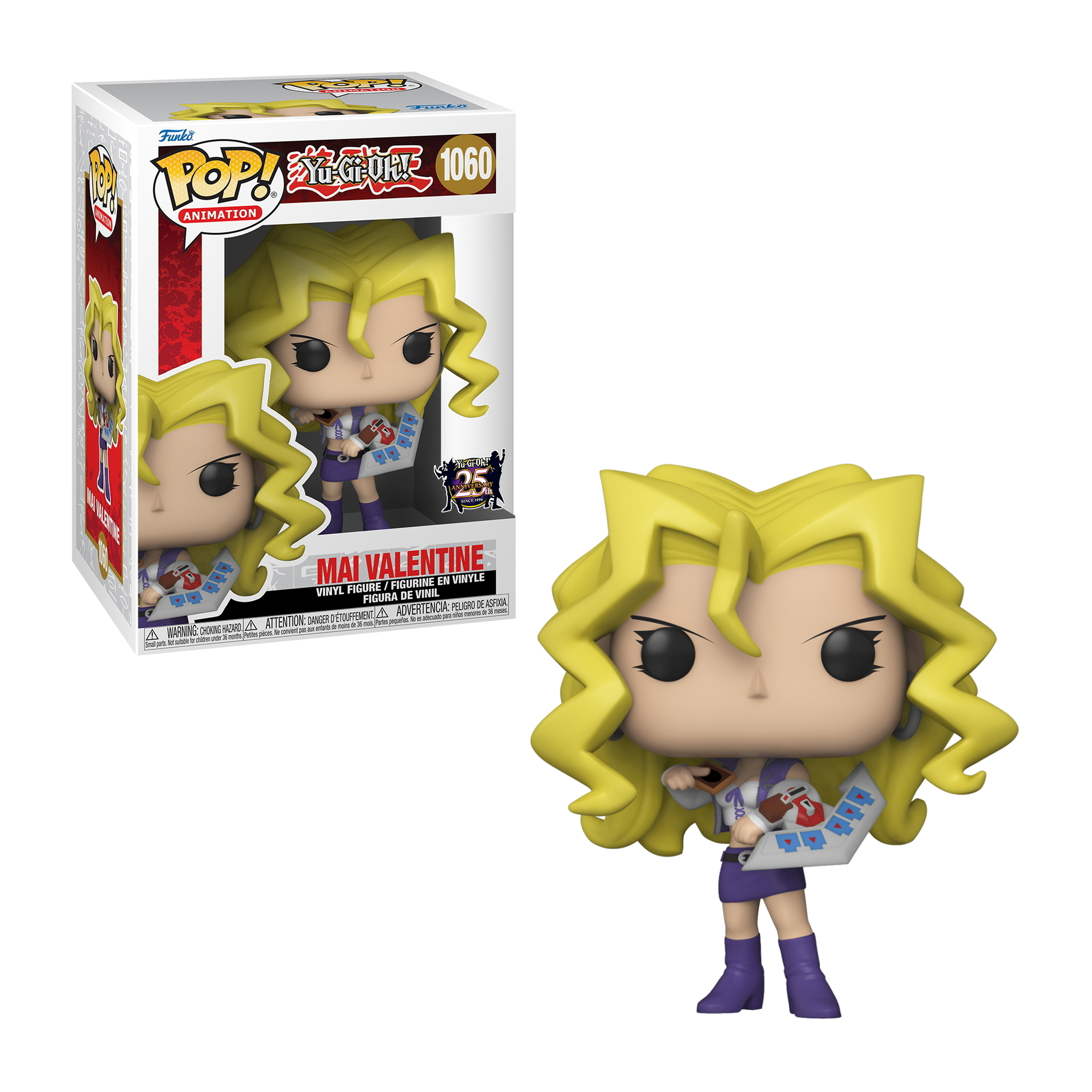 Funko Pop Figur von Mai Valentine aus Yu-Gi-Oh!, die Karten hält.