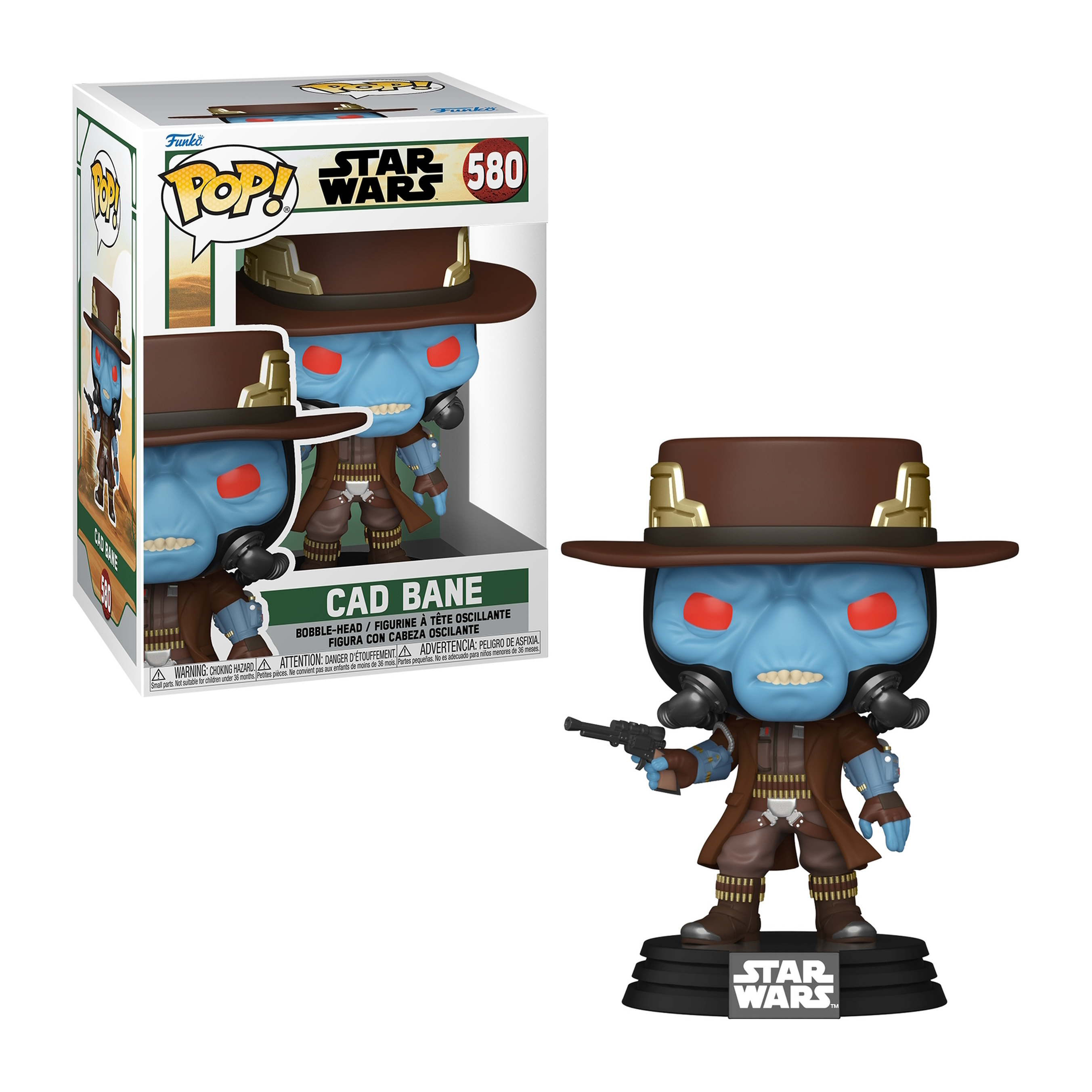 Figura Funko Pop de Cad Bane de Star Wars. La figura es azul y lleva sombrero y abrigo.