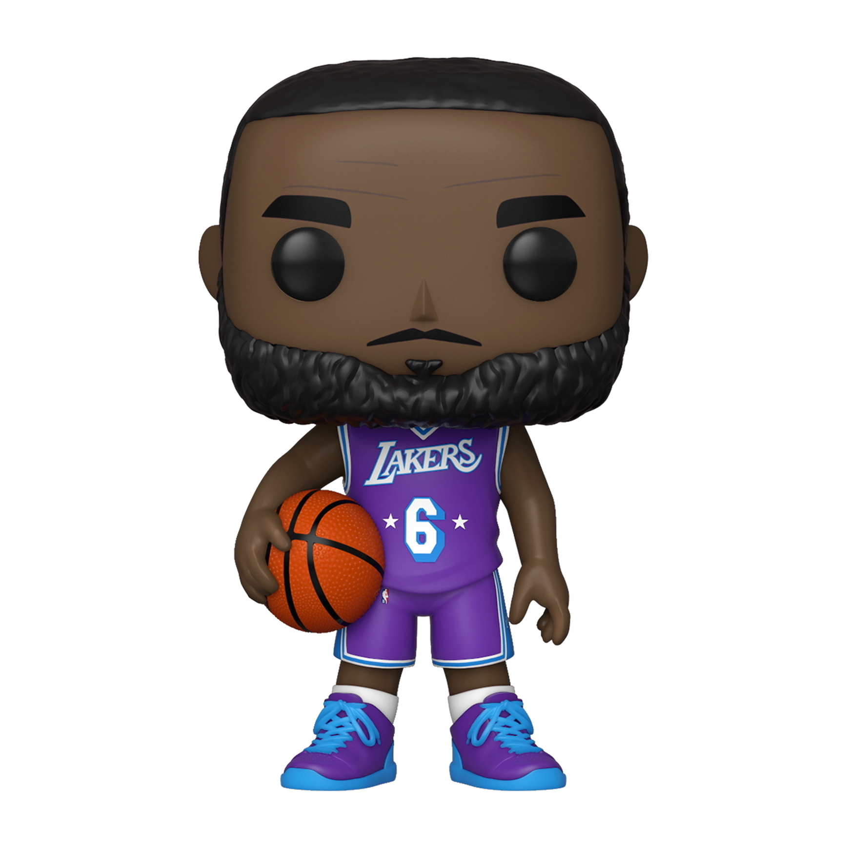 LeBron James Funko Pop Figur im Lakers-Trikot, hält einen Basketball.