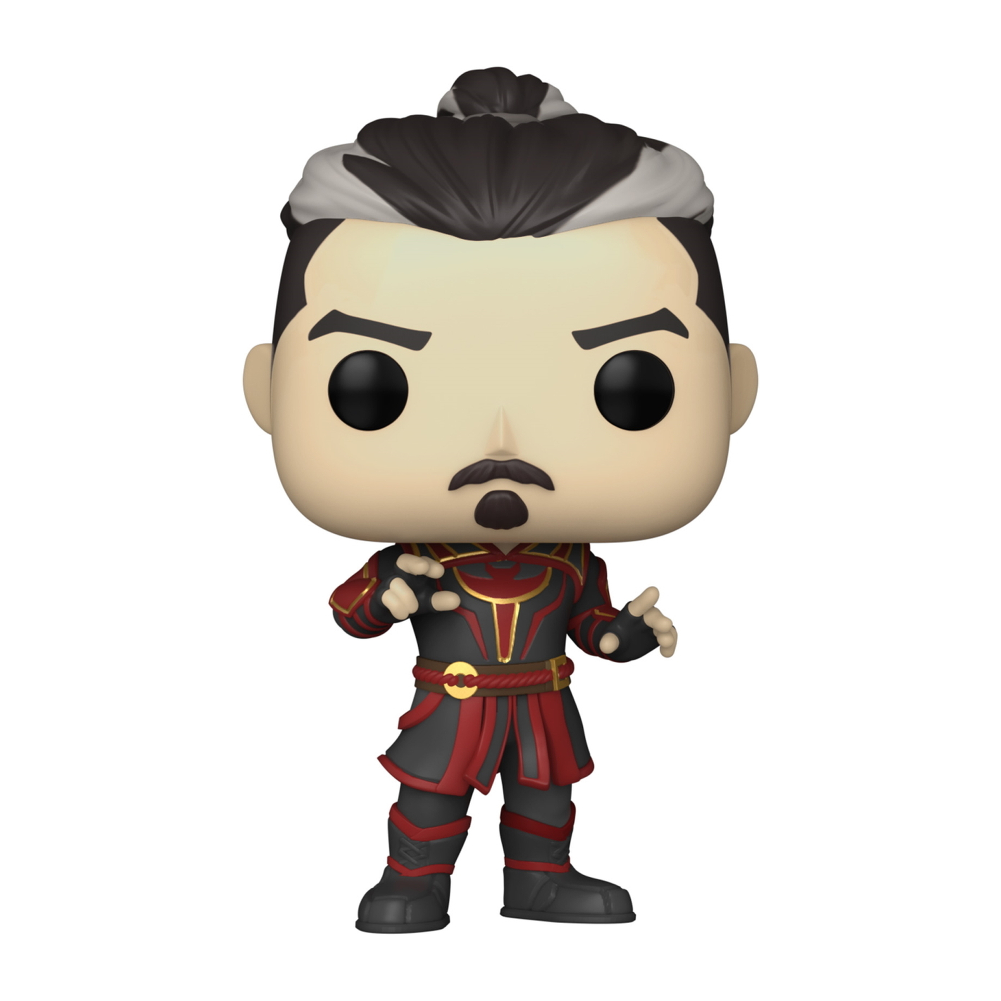 Personaggio Funko Pop di Shang-Chi. Indossa un abito rosso e nero e ha i capelli scuri.