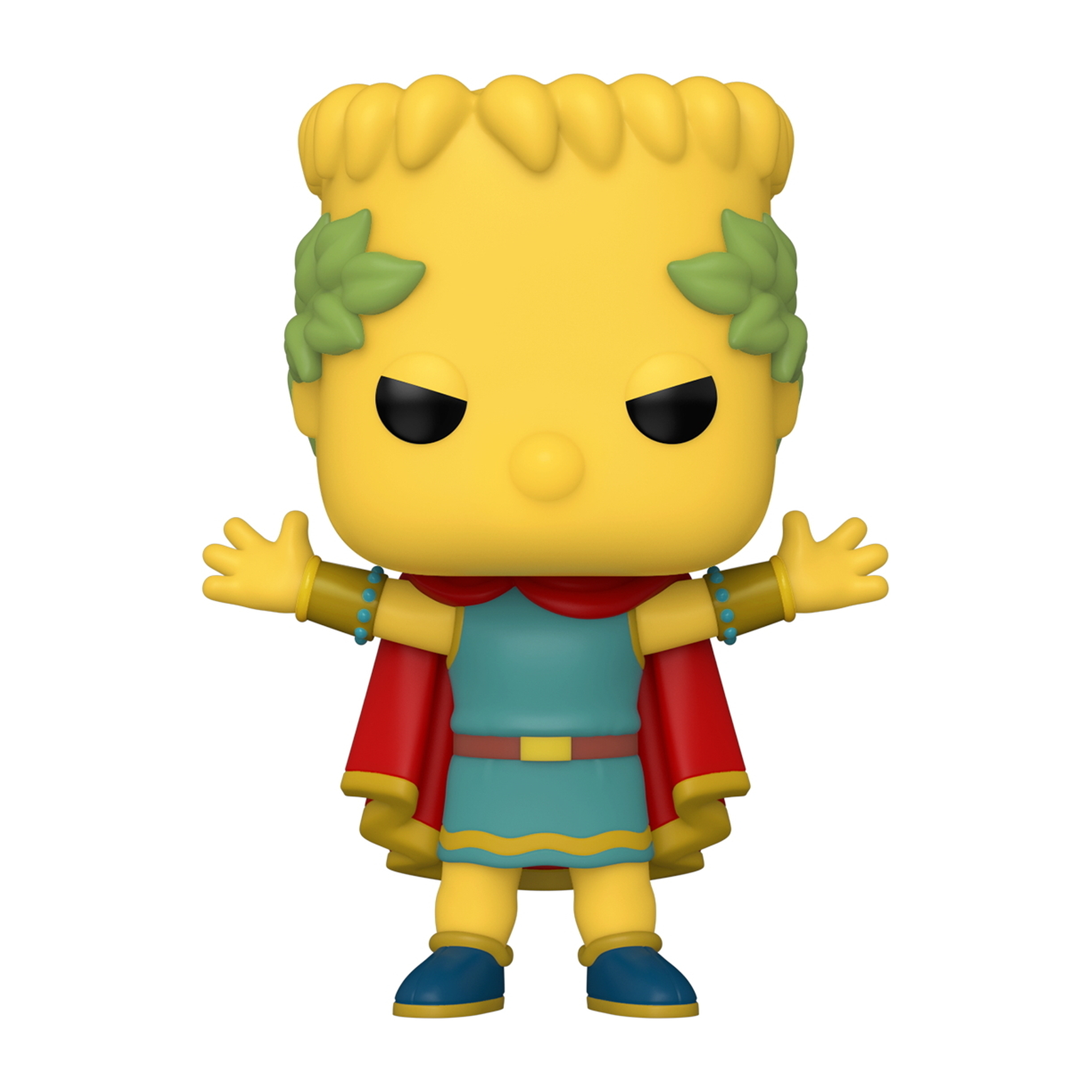 Figura Funko Pop de Bart Simpson con toga, corona de laurel y capa roja.