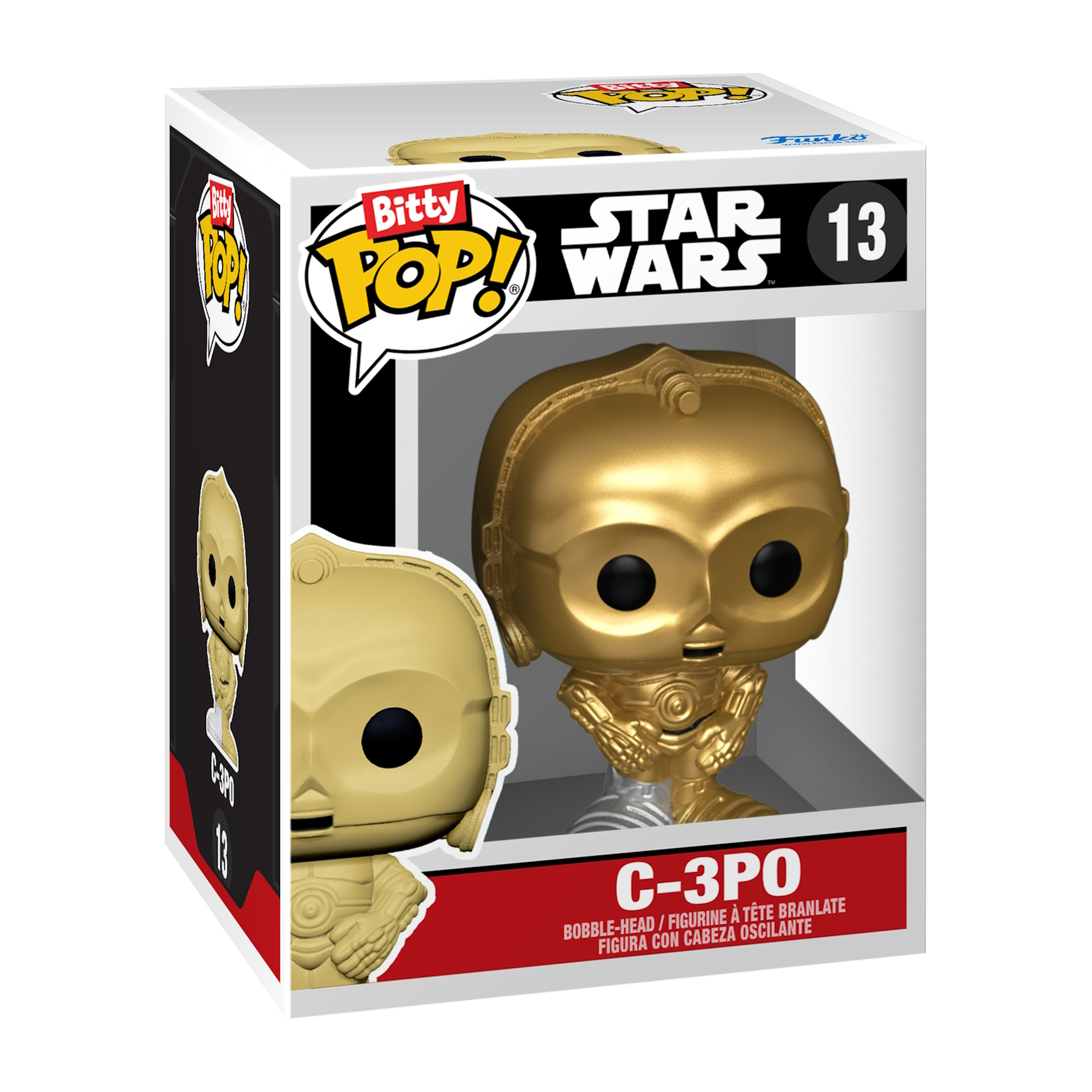 Funko Pop di C-3PO di Star Wars, in una scatola.