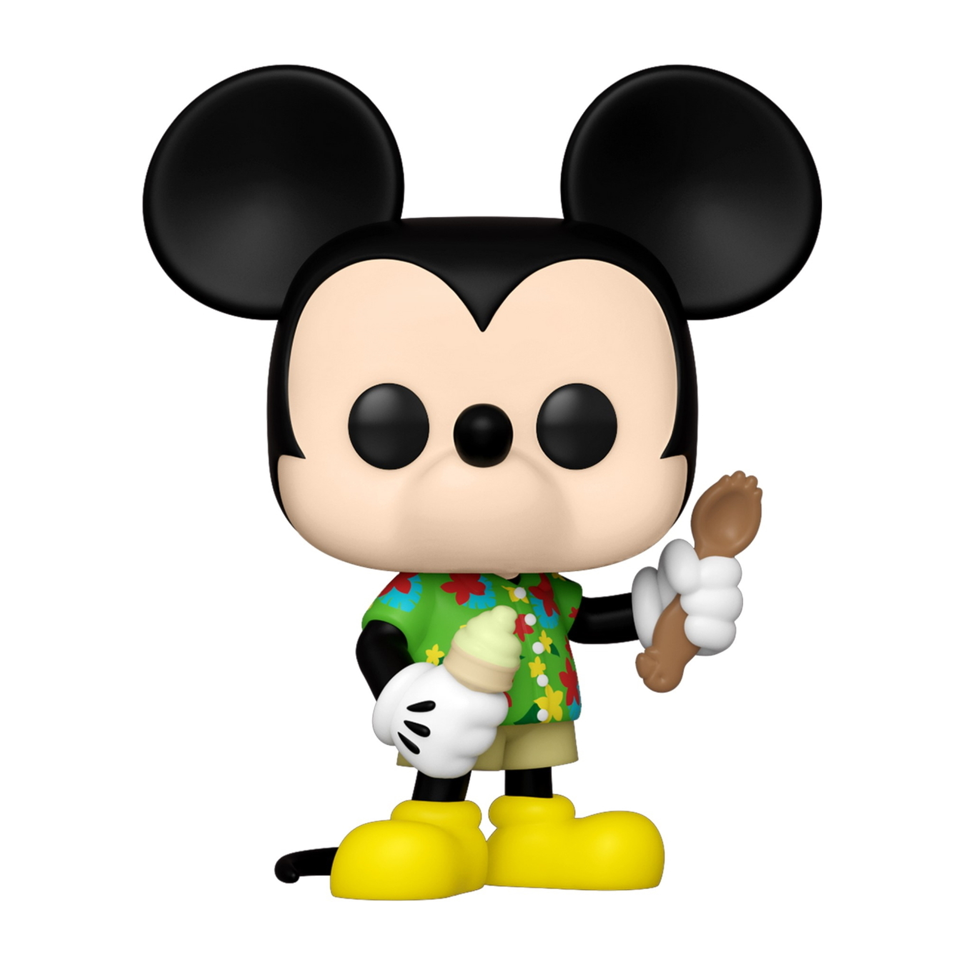 Funko Pop di Topolino con gelato e cucchiaio di legno, camicia hawaiana.