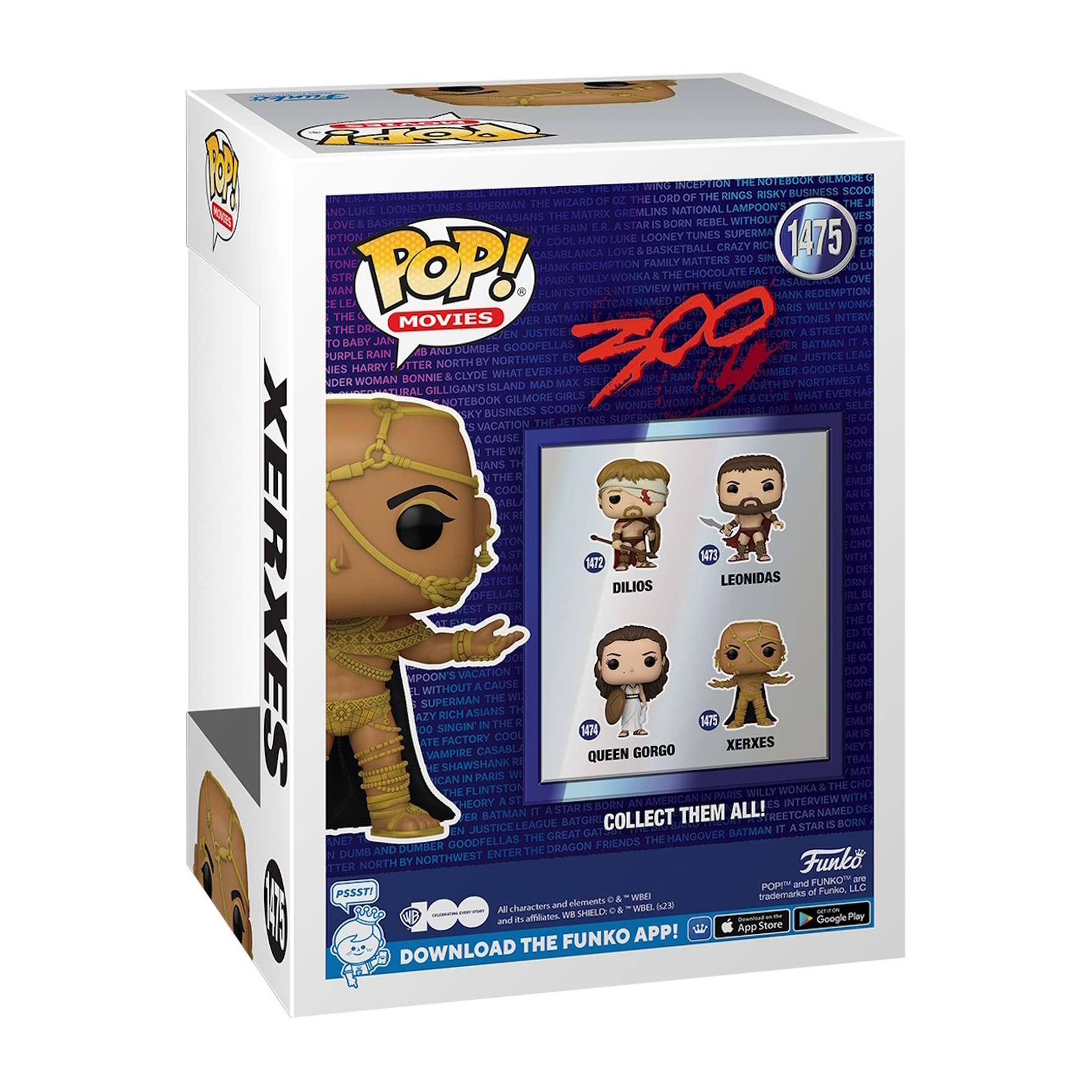 Scatola Funko Pop. Vengono mostrati più personaggi del film '300'.
