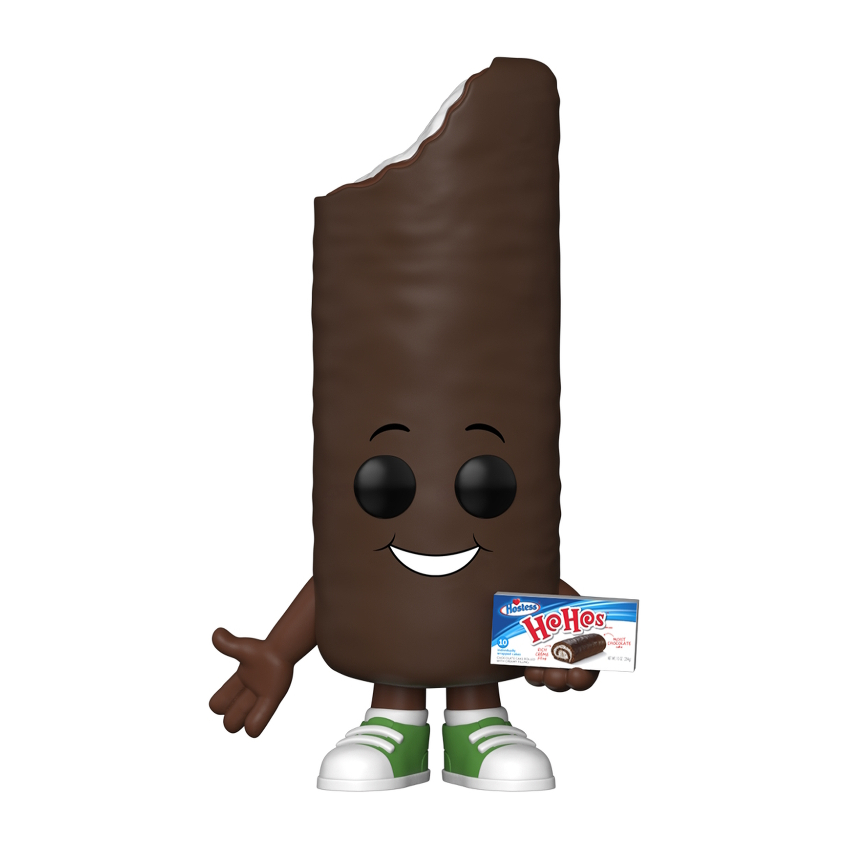 Figura Ho Hos Funko Pop con scatola, personaggio snack Ho Hos. Sorridente e scarpe verdi.